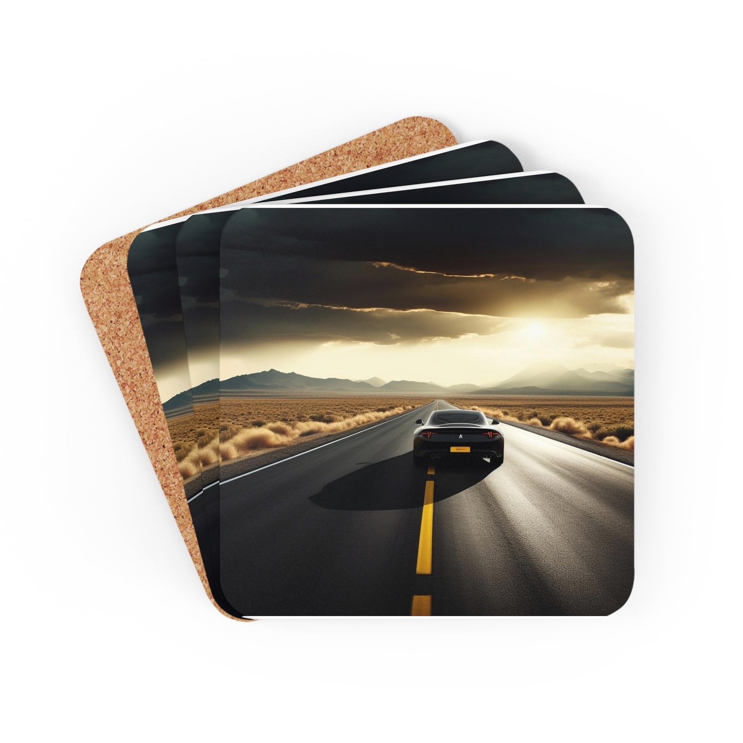 Corkwood Coaster Set Ferrari Road 1