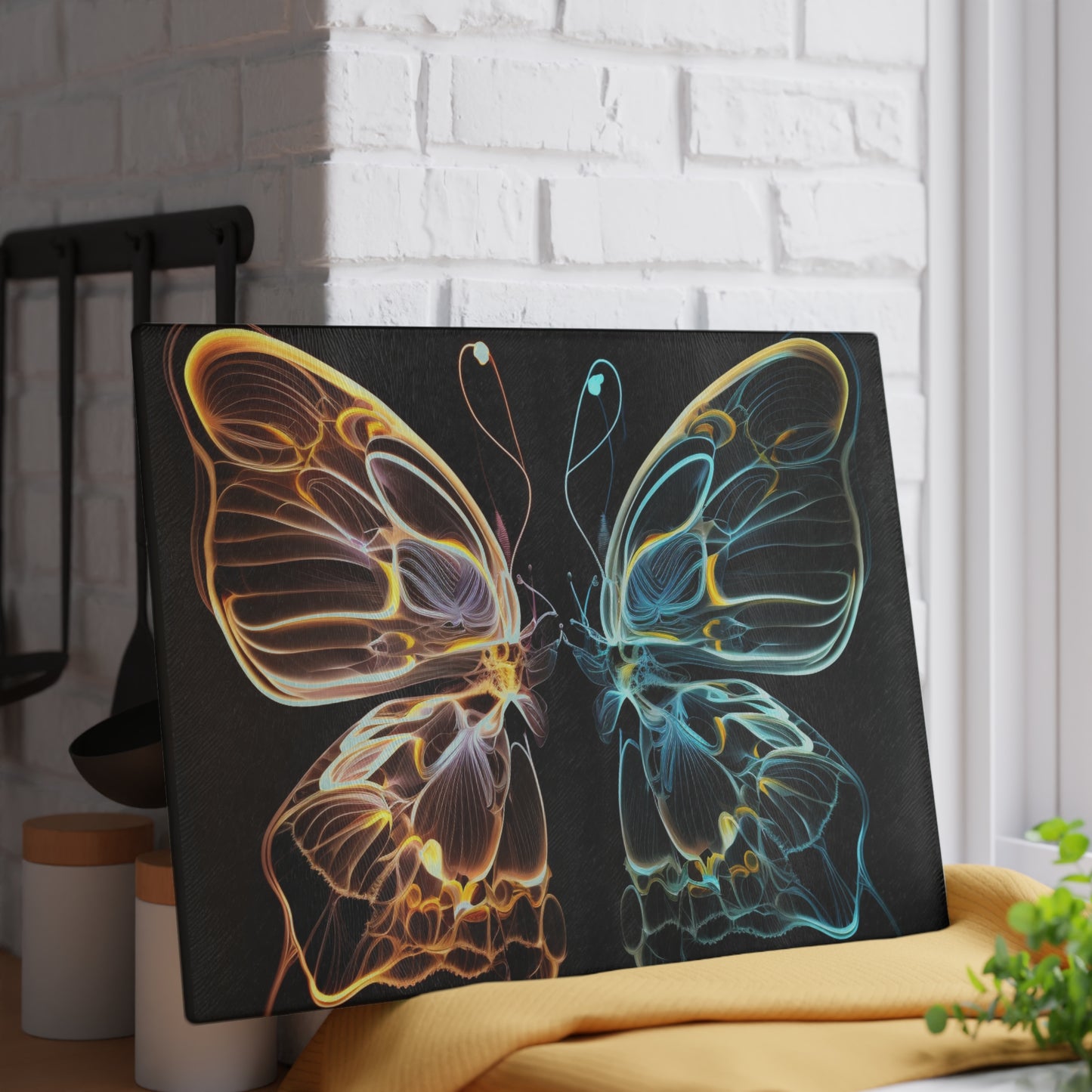 Glass Cutting Board Neon Glo Butterfly 3