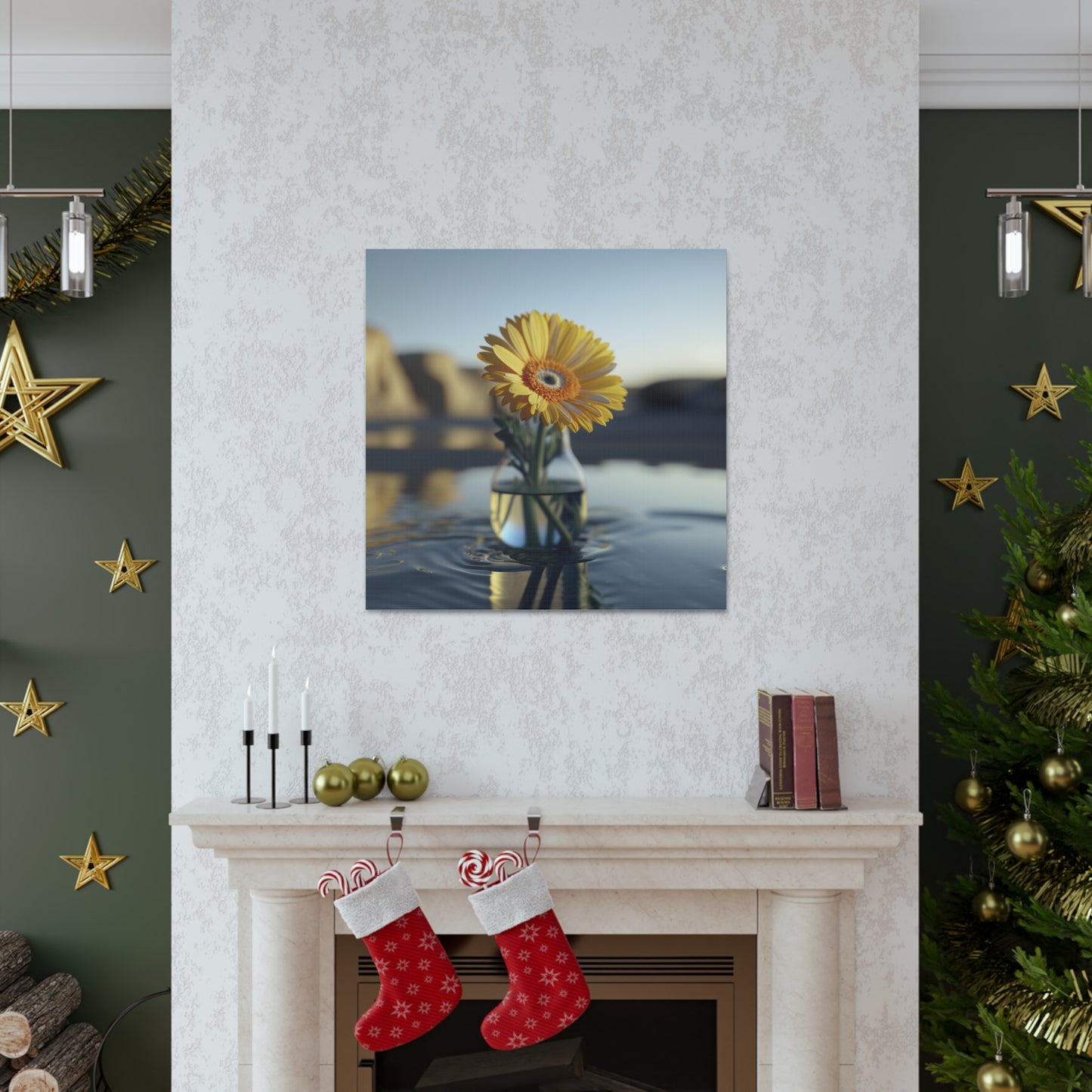 Canvas Gallery Wraps yello Gerbera glass 4