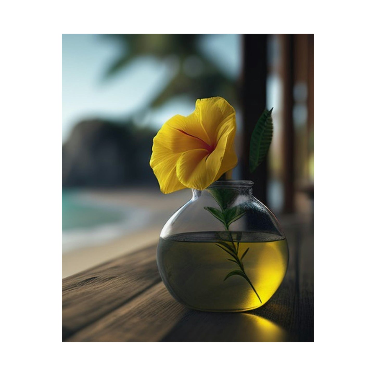 Premium Matte Vertical Posters Yellow Hibiscus Wood 3