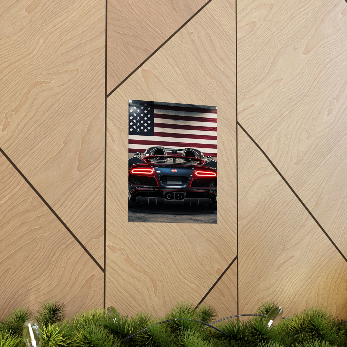 Premium Matte Vertical Posters American Flag Background Bugatti 4