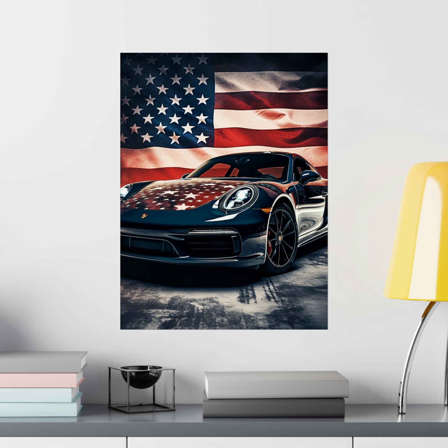 Premium Matte Vertical Posters Abstract American Flag Background Porsche 2