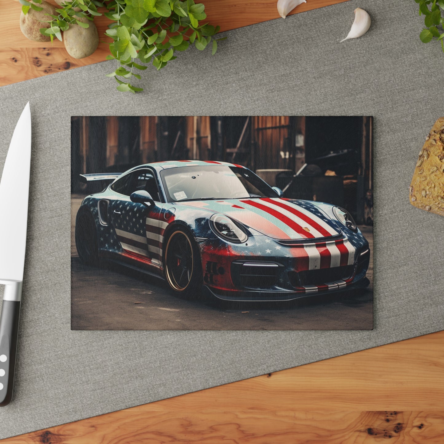 Glass Cutting Board American Flag Porsche 3