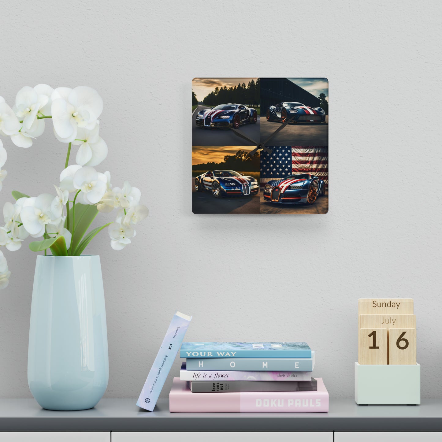 Acrylic Wall Clock Bugatti Flag American 5