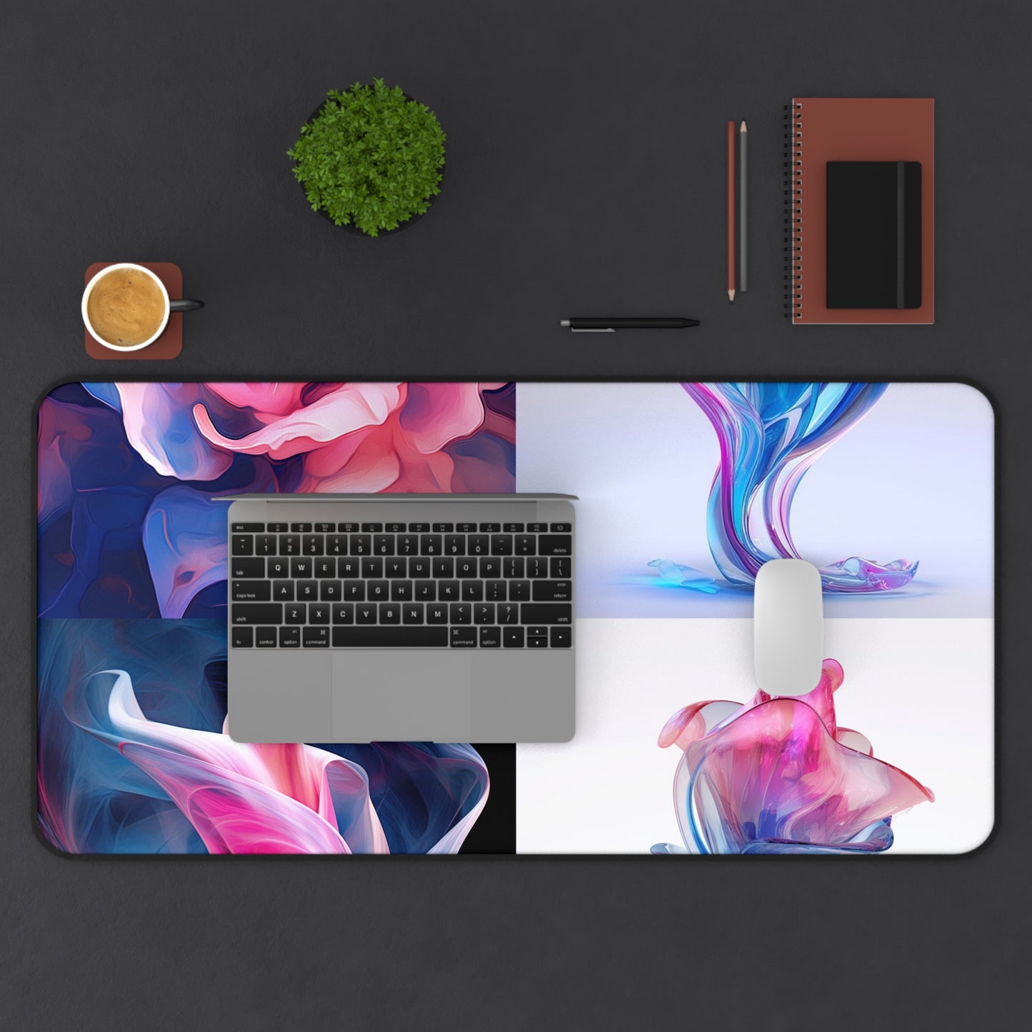 Desk Mat Pink & Blue Tulip Rose 5