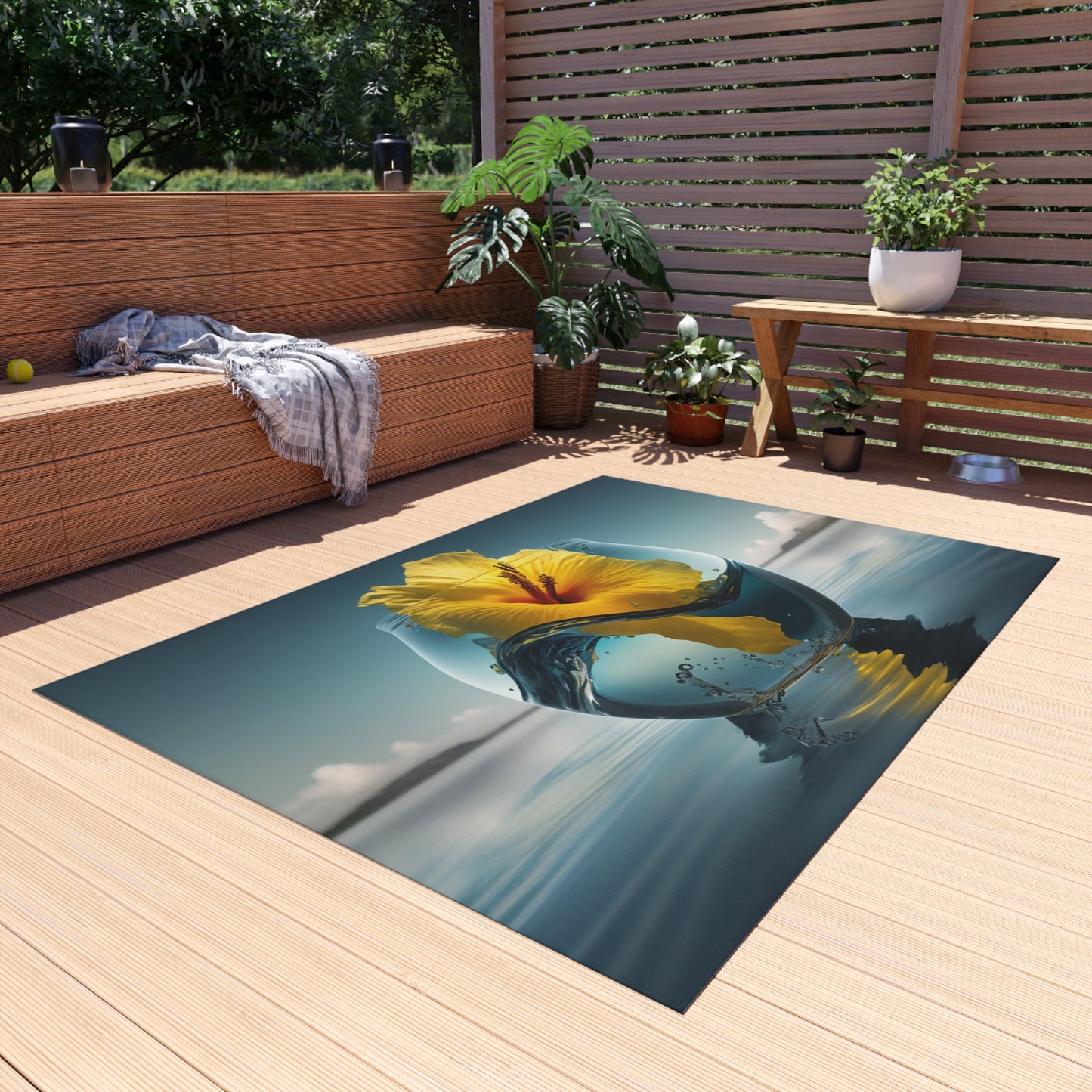 Outdoor Rug  Yellow Hibiscus glass 4