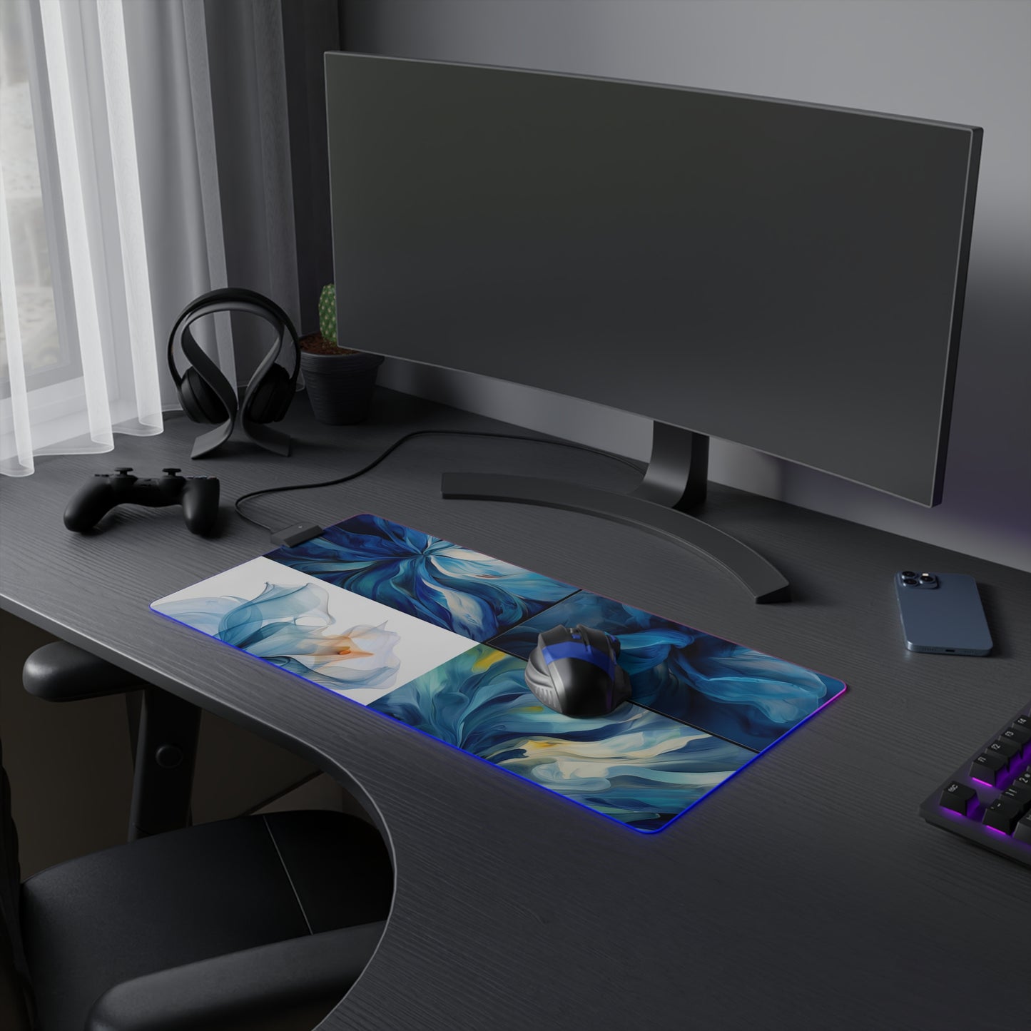 LED Gaming Mouse Pad Blue Tluip Abstract 5