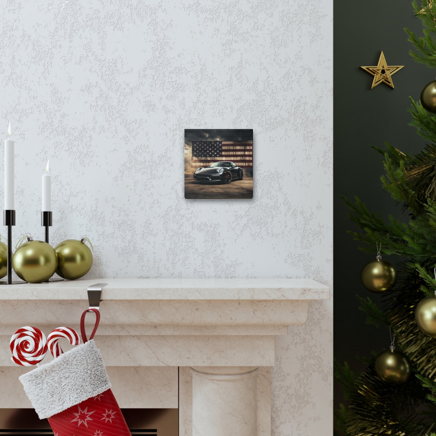 Canvas Gallery Wraps American Flag Background Porsche 4