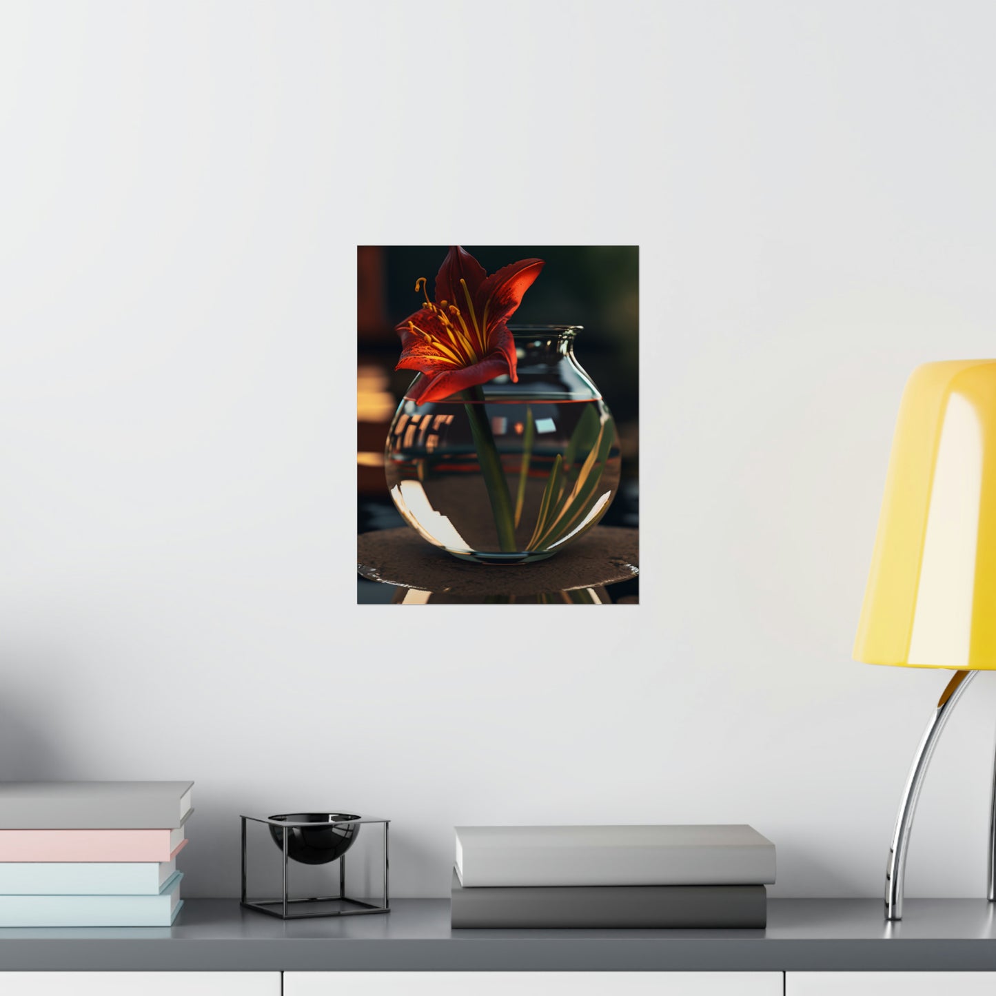 Premium Matte Vertical Posters Red Lily in a Glass vase 2