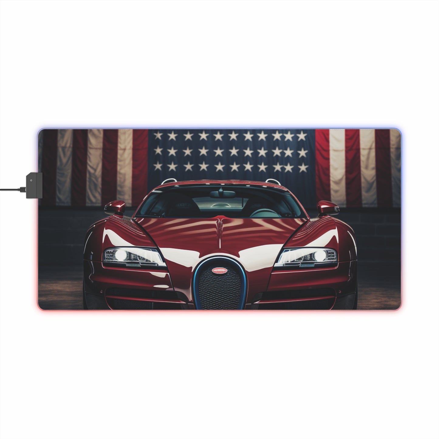 LED Gaming Mouse Pad American Flag Background Bugatti 1