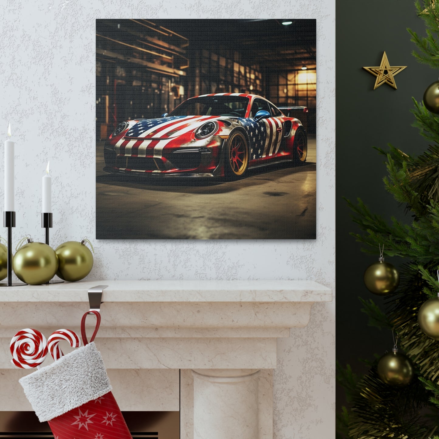 Canvas Gallery Wraps American Flag Porsche 4