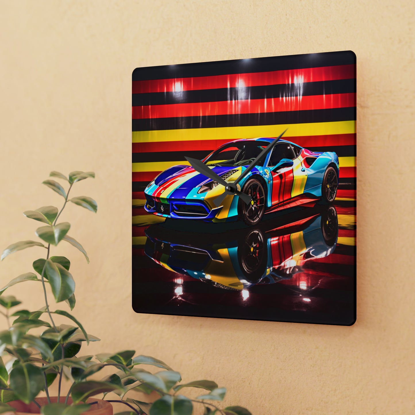 Acrylic Wall Clock Hyper Colorfull Ferrari 2