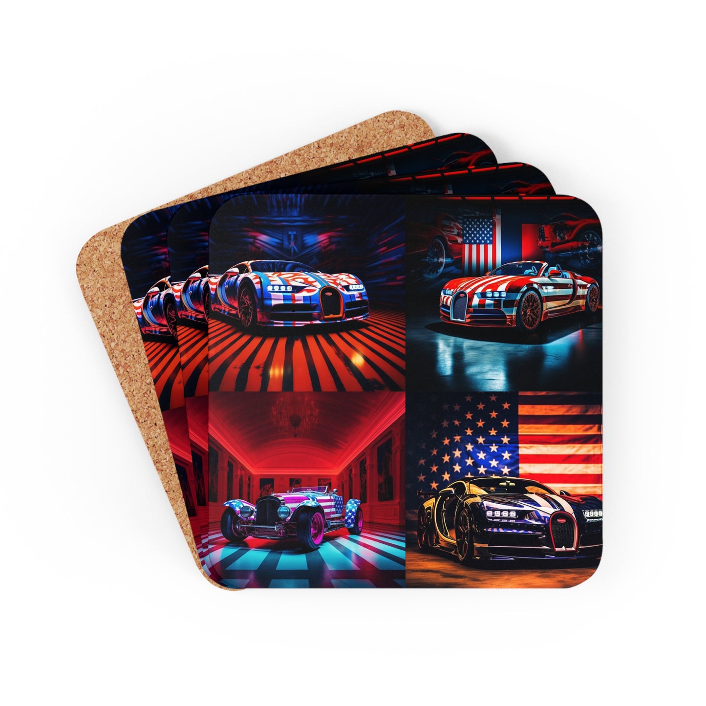 Corkwood Coaster Set Macro Bugatti American Flag 5
