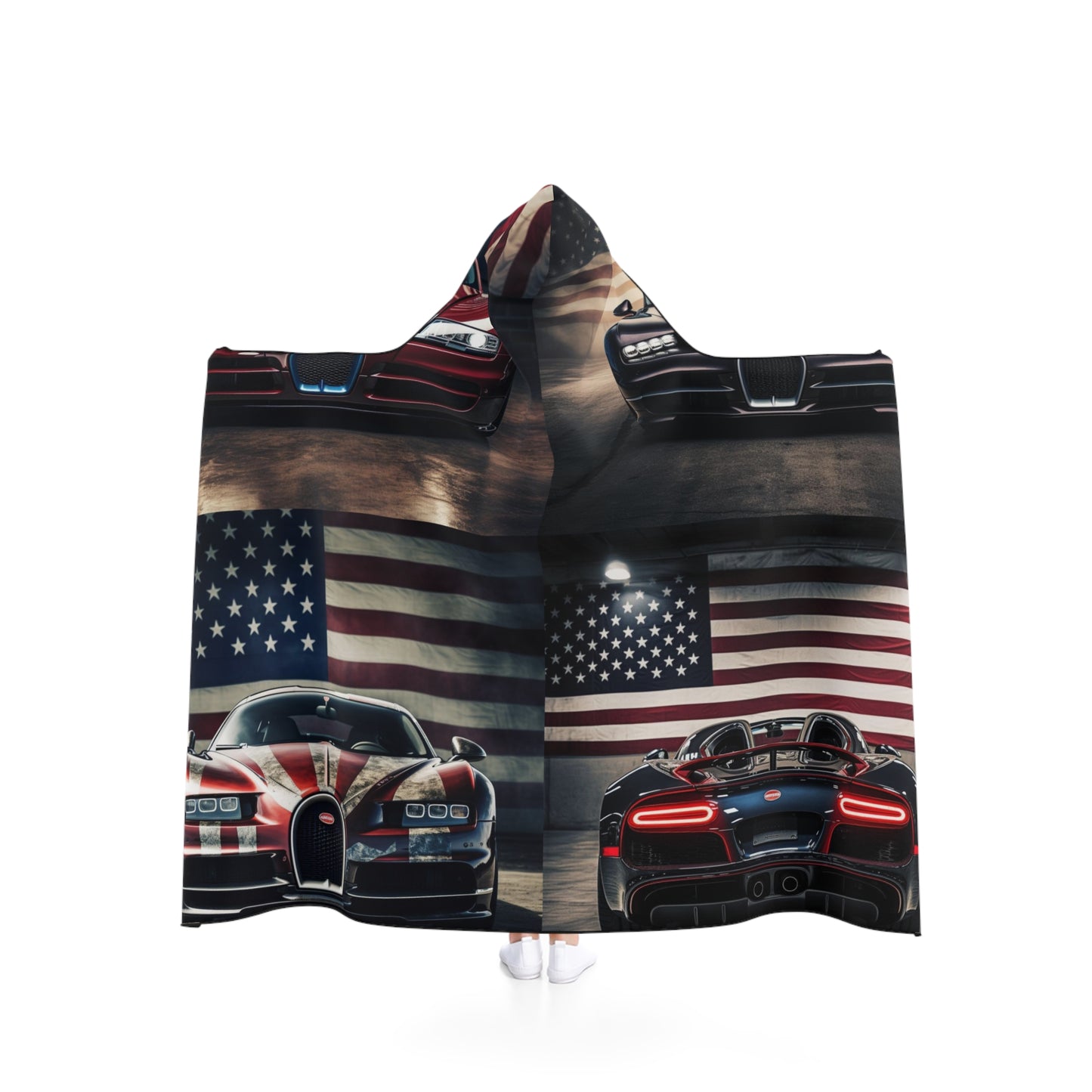 Hooded Blanket American Flag Background Bugatti 5