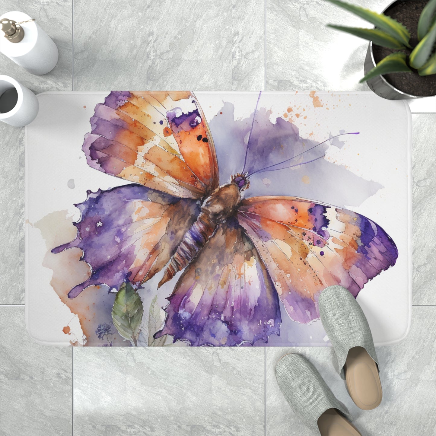 Memory Foam Bath Mat MerlinRose Watercolor Butterfly 1