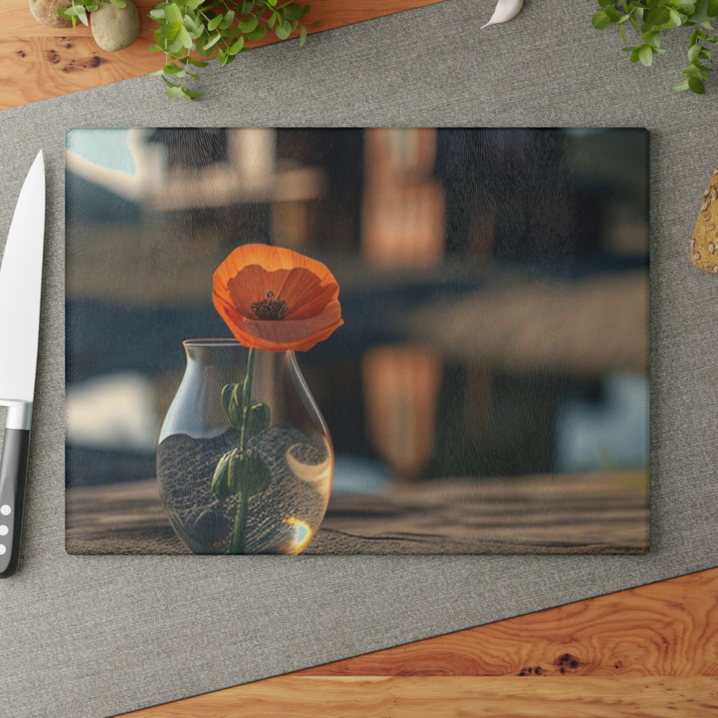 Glass Cutting Board Orange Poppy in a Vase 4