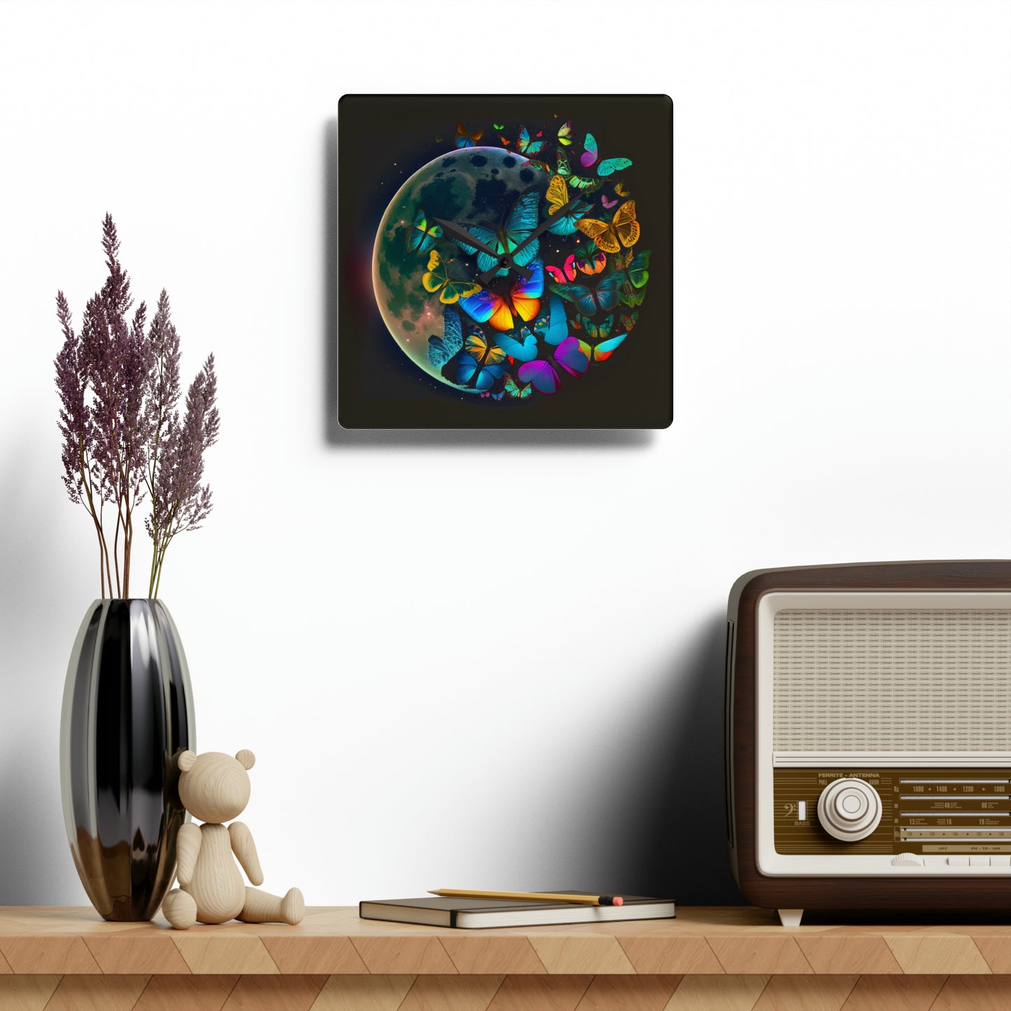 Acrylic Wall Clock Moon Butterfly 2