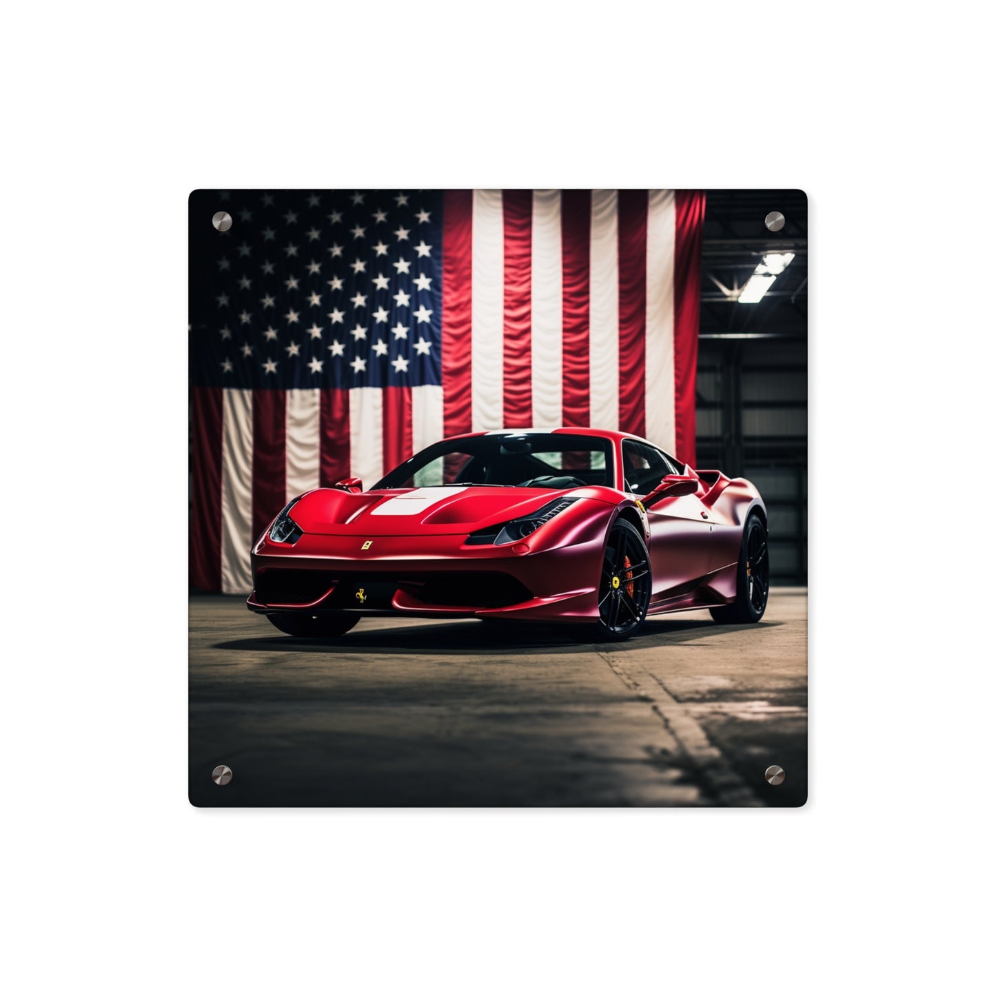 Acrylic Wall Art Panels American Flag Background Ferrari 3