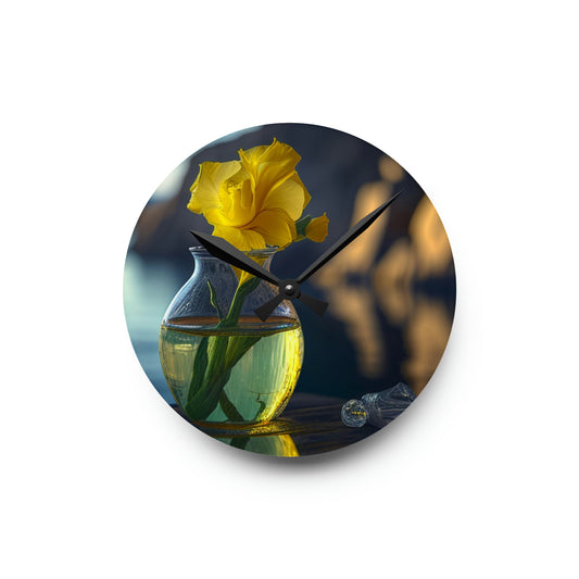 Acrylic Wall Clock Yellow Gladiolus glass 3