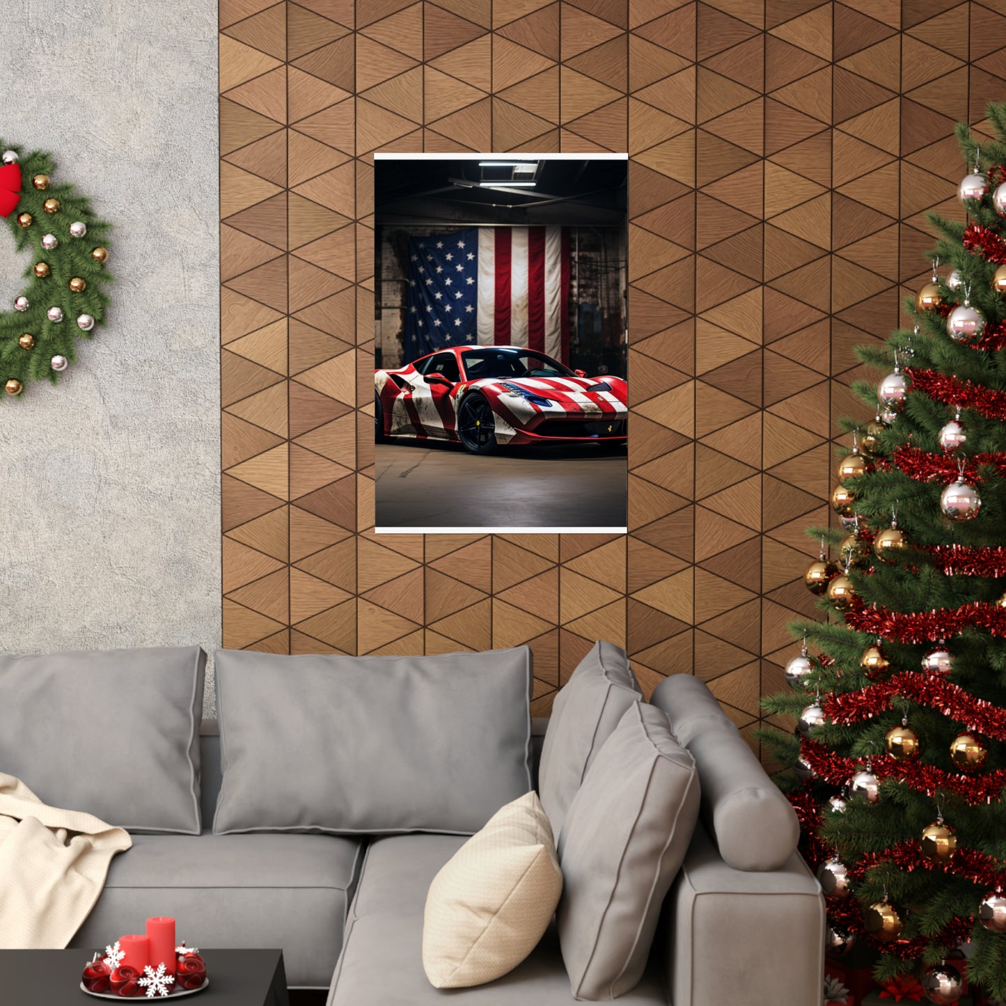 Premium Matte Vertical Posters American Flag Farrari 2