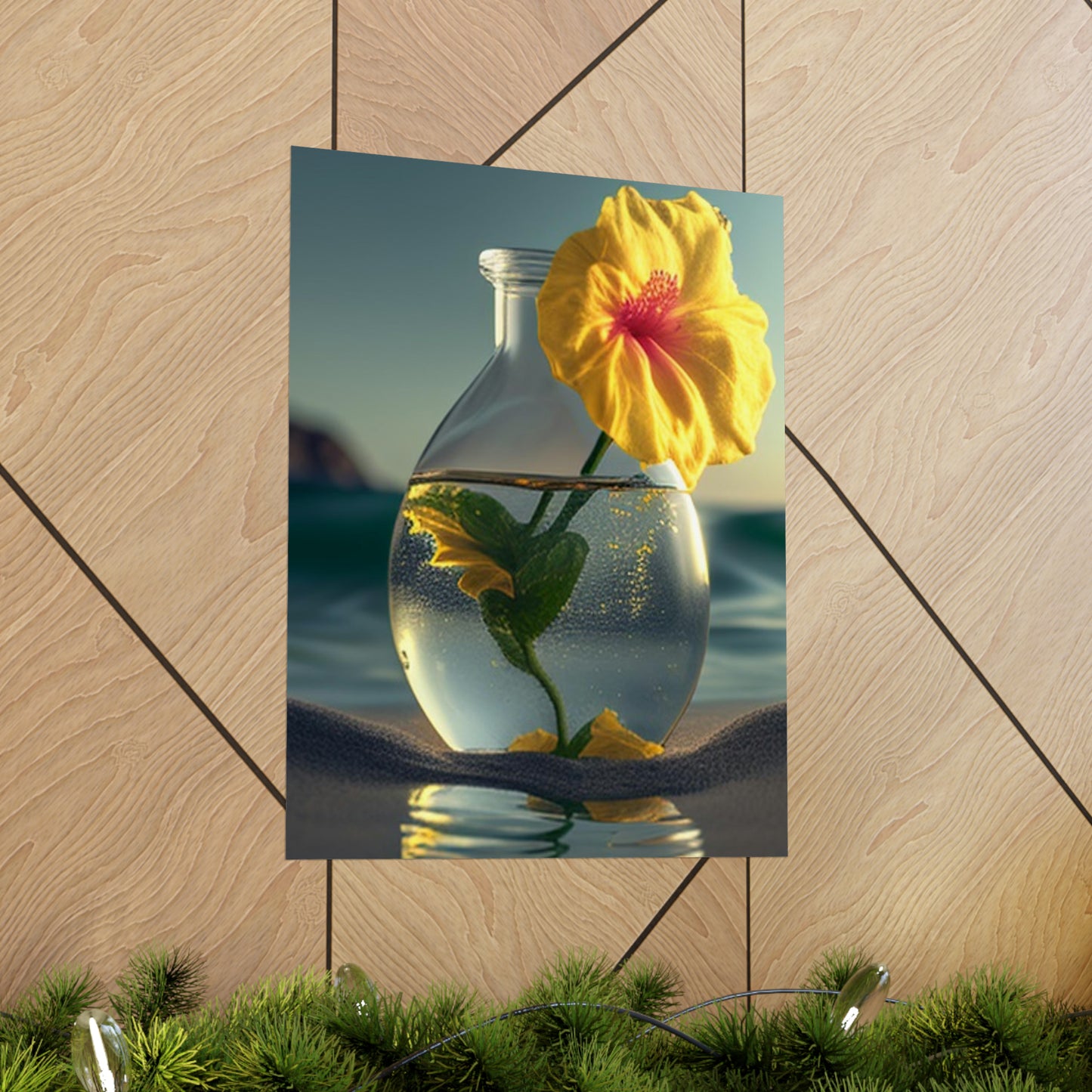 Premium Matte Vertical Posters Yellow Hibiscus glass 2