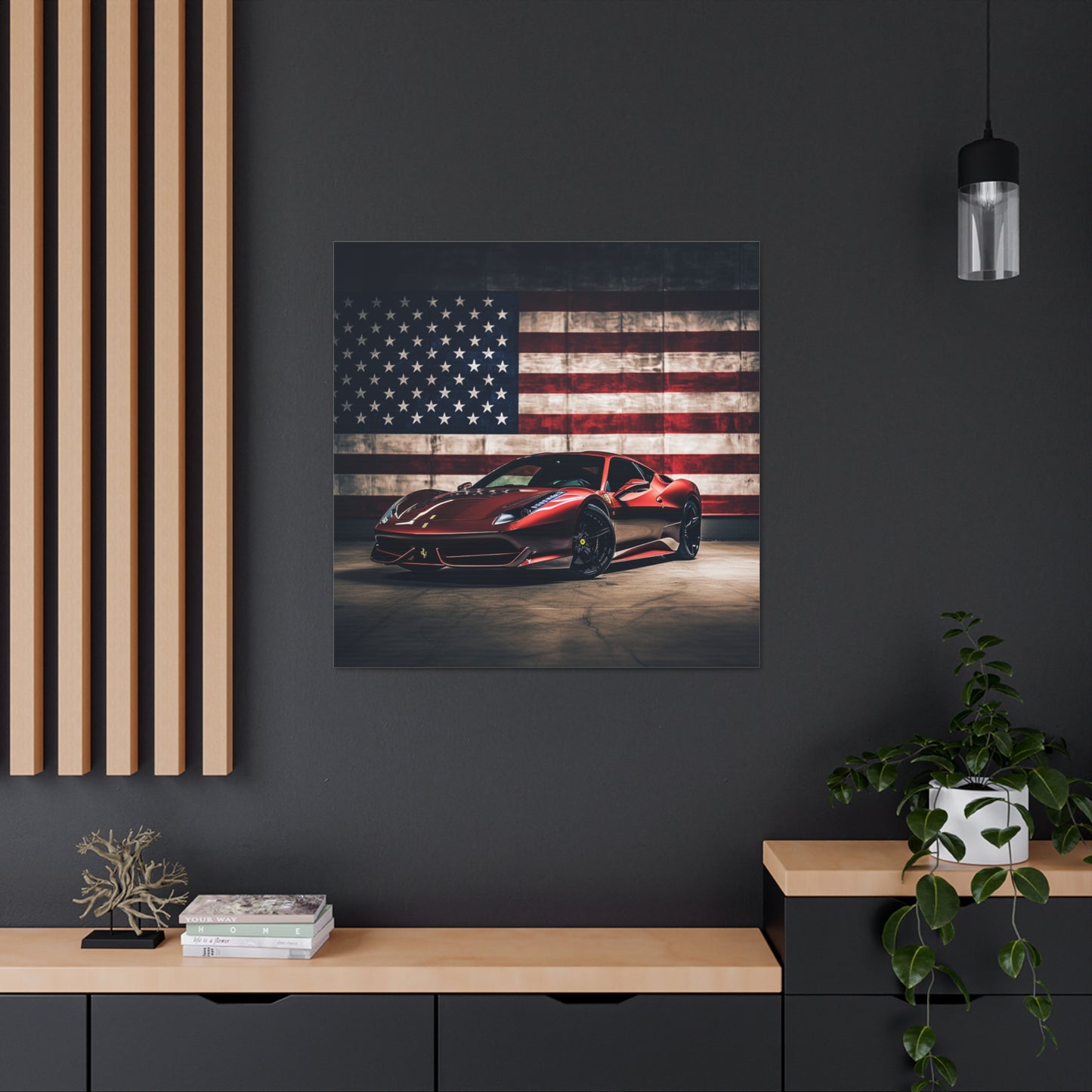 Canvas Gallery Wraps American Flag Background Ferrari 4