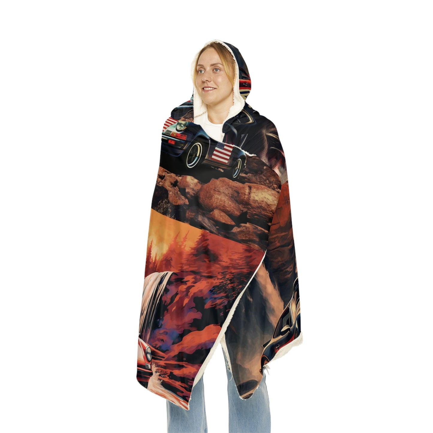 Snuggle Hooded Blanket American Flag Porsche Abstract 5