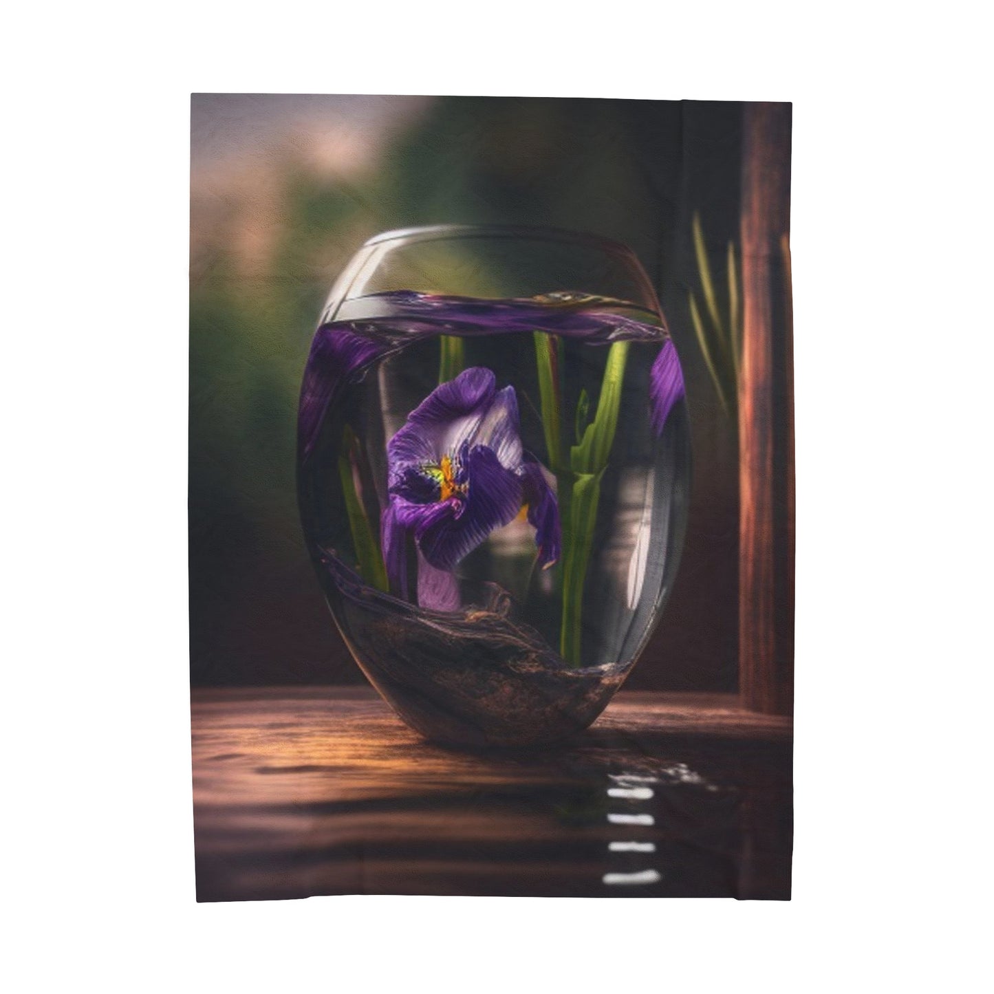 Velveteen Plush Blanket Purple Iris in a vase 4