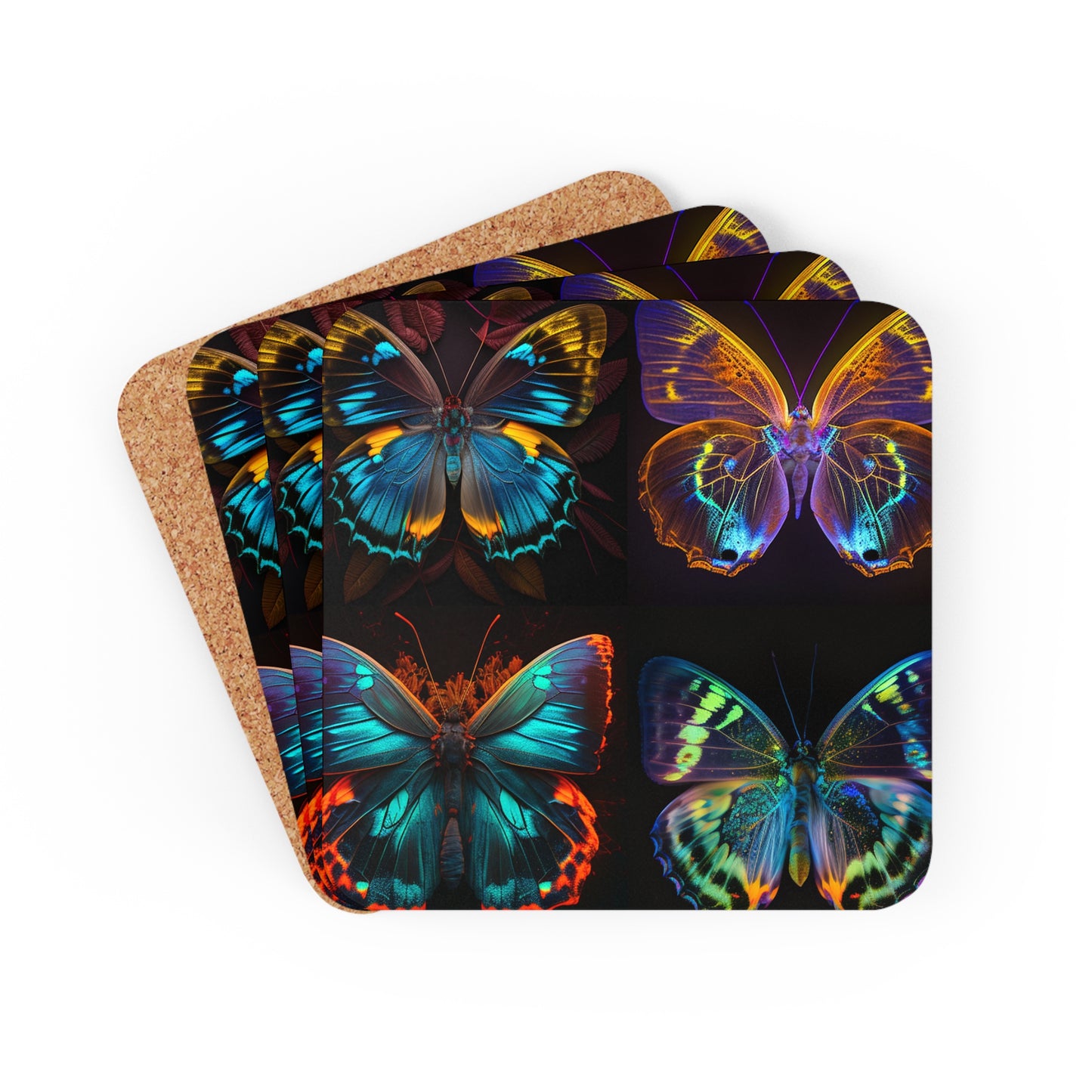 Corkwood Coaster Set Neon Butterfly Flair 5