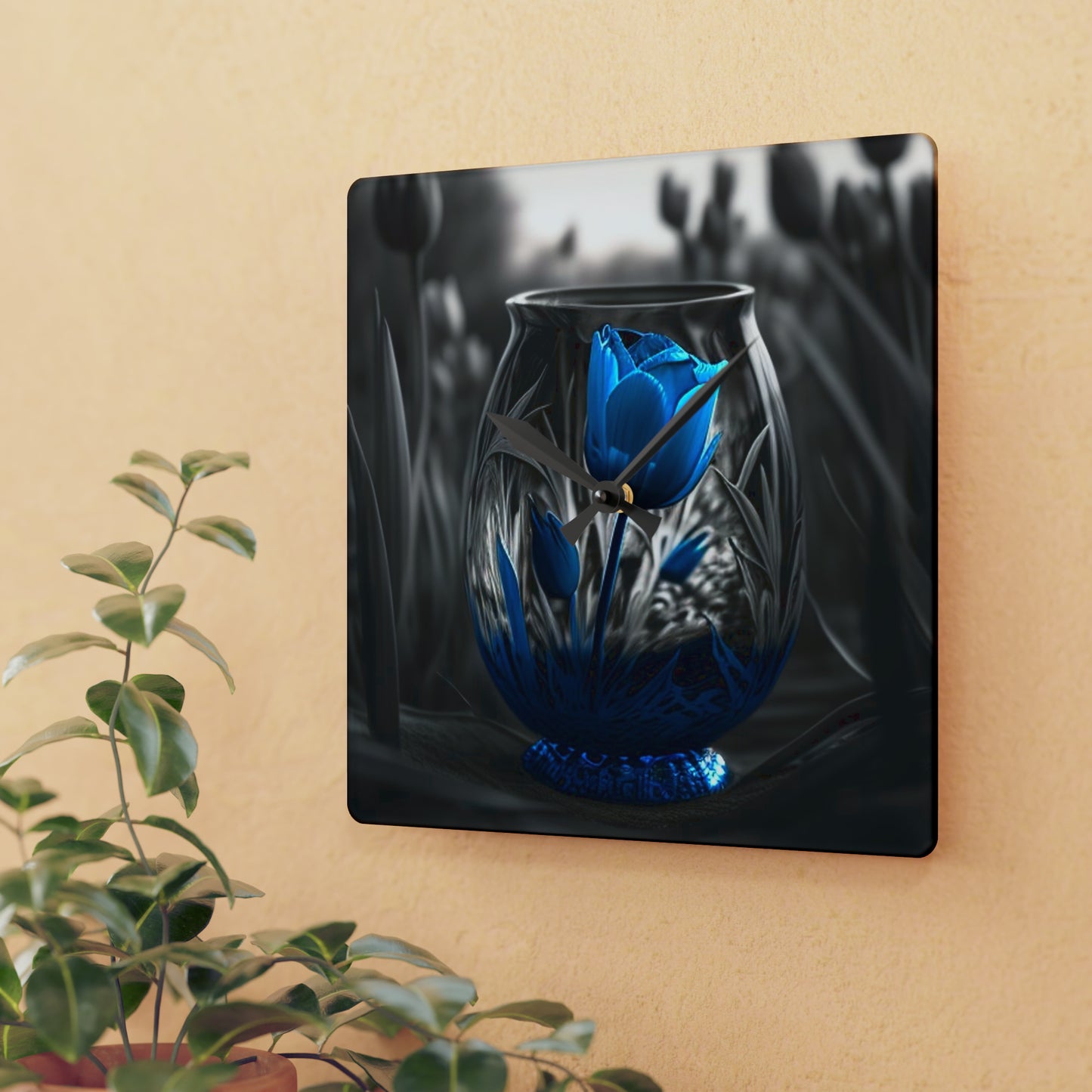 Acrylic Wall Clock Tulip Blue 3