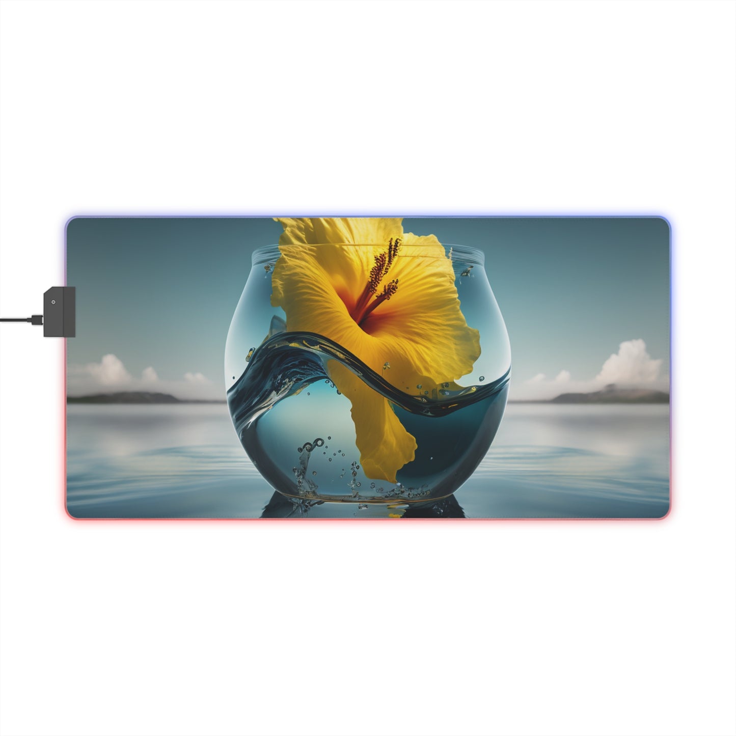 LED Gaming Mouse Pad Yellow Hibiscus glass 4