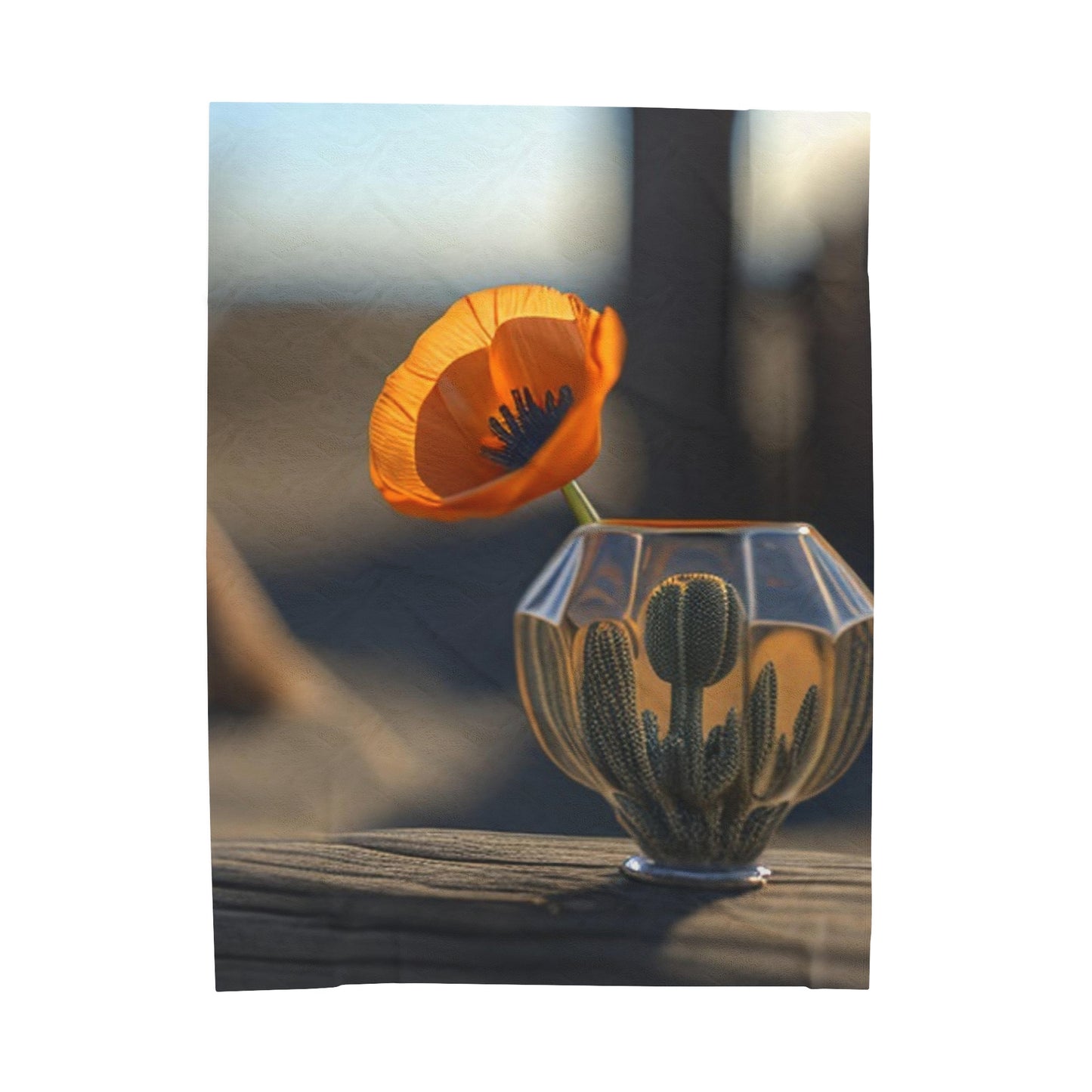 Velveteen Plush Blanket Orange Poppy in a Vase 2