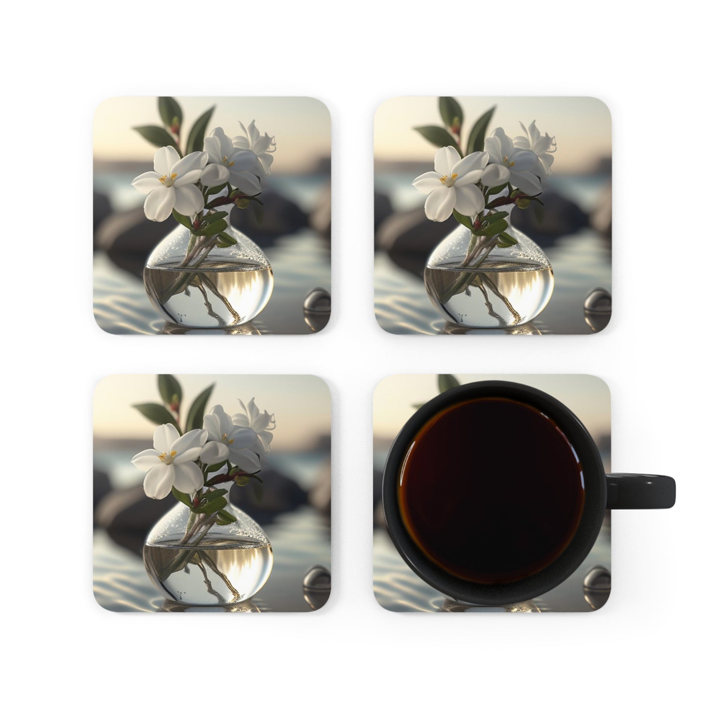 Corkwood Coaster Set Jasmine glass vase 1