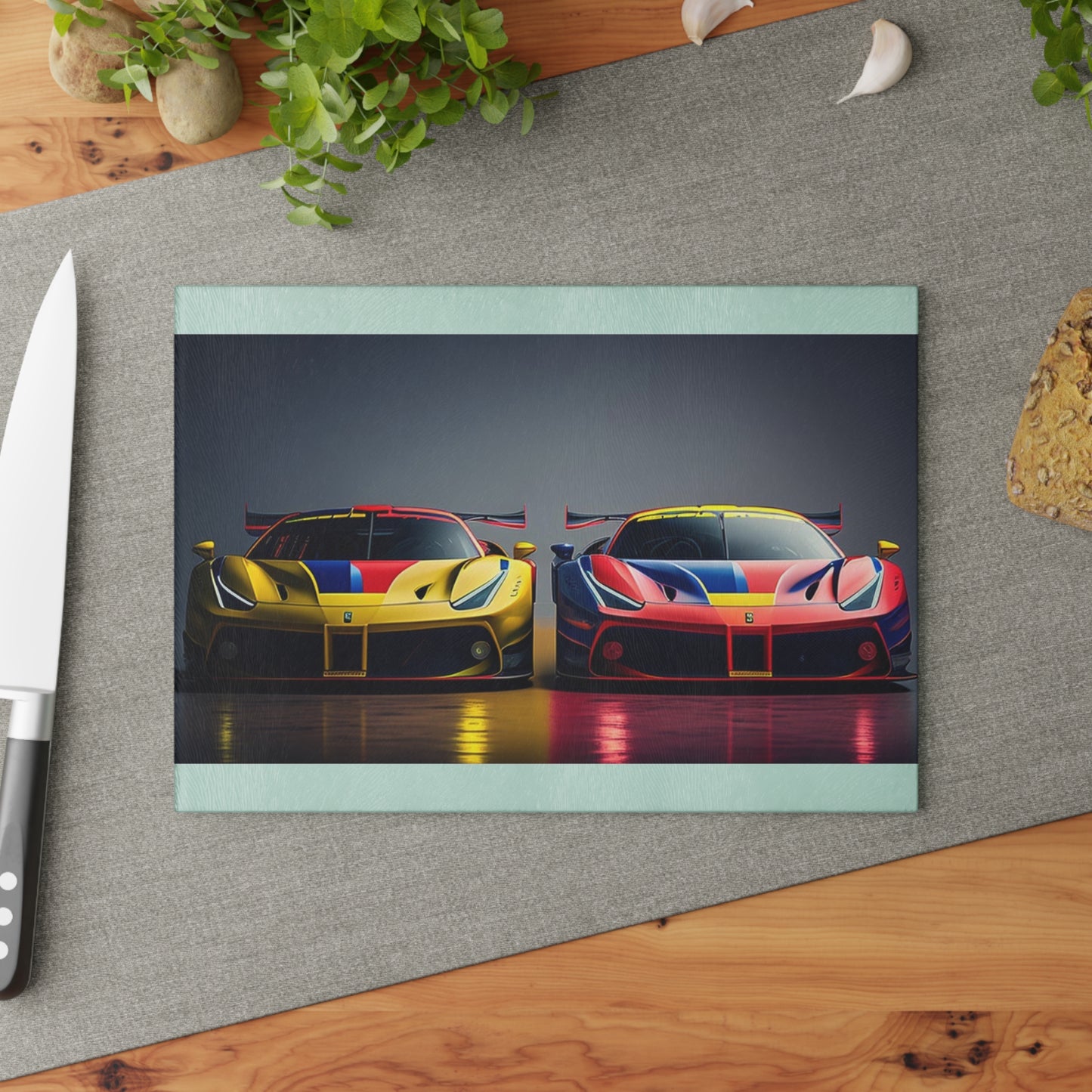 Glass Cutting Board Ferrari Red Blue 1