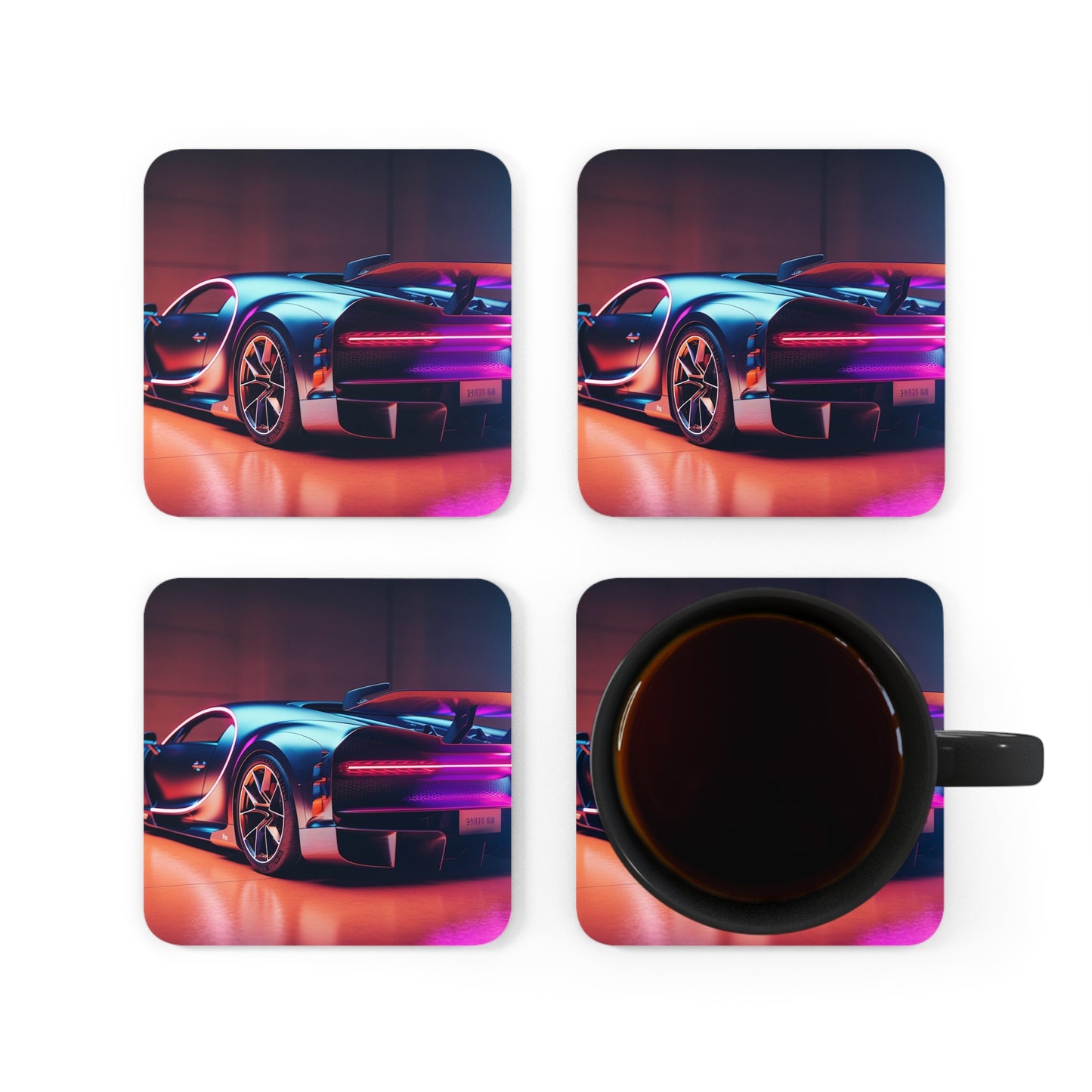 Corkwood Coaster Set Hyper Bugatti Neon Chiron 2