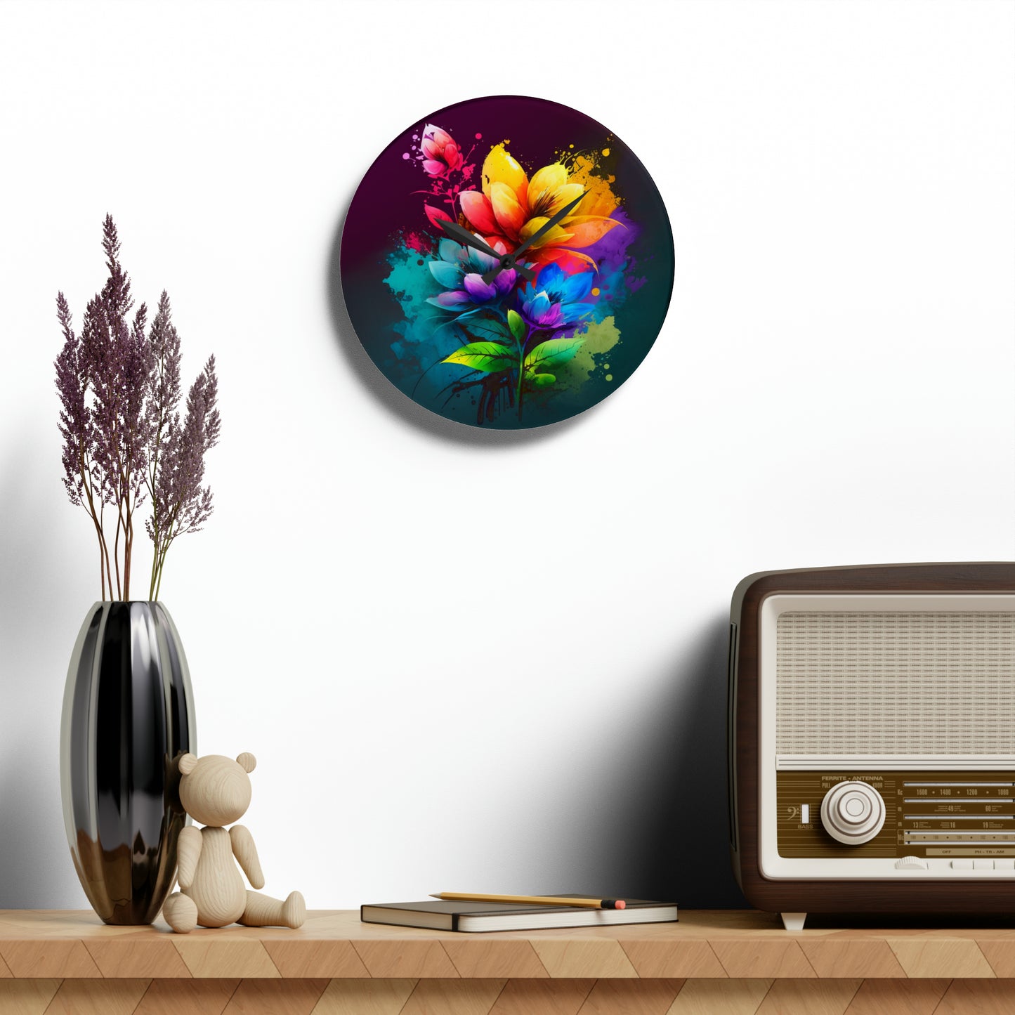 Acrylic Wall Clock Bright Spring Flowers 3