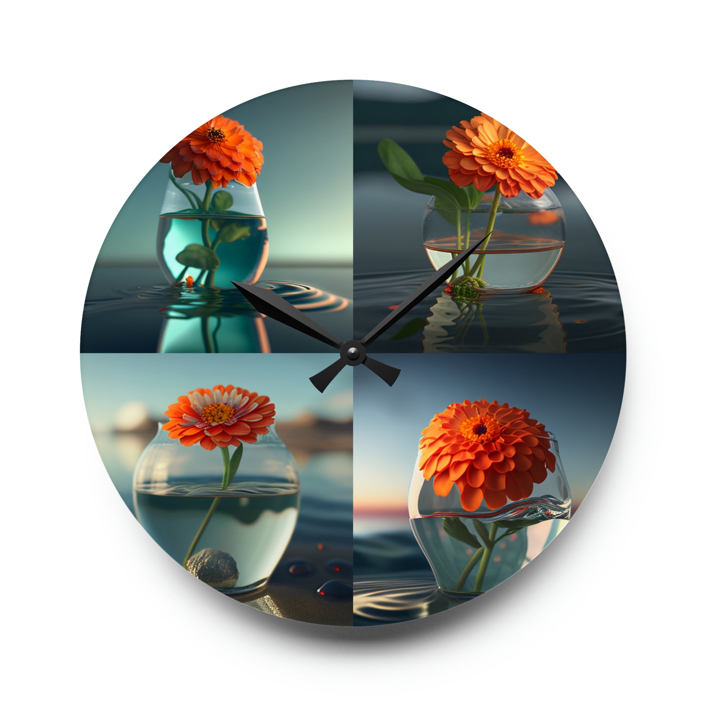 Acrylic Wall Clock Orange Zinnia 5