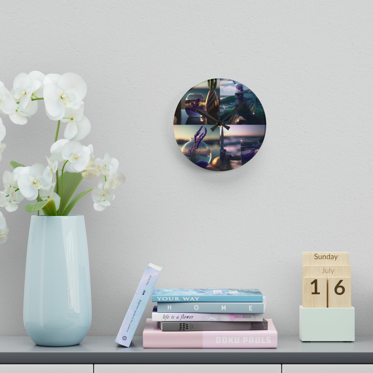 Acrylic Wall Clock Lavender in a vase 5