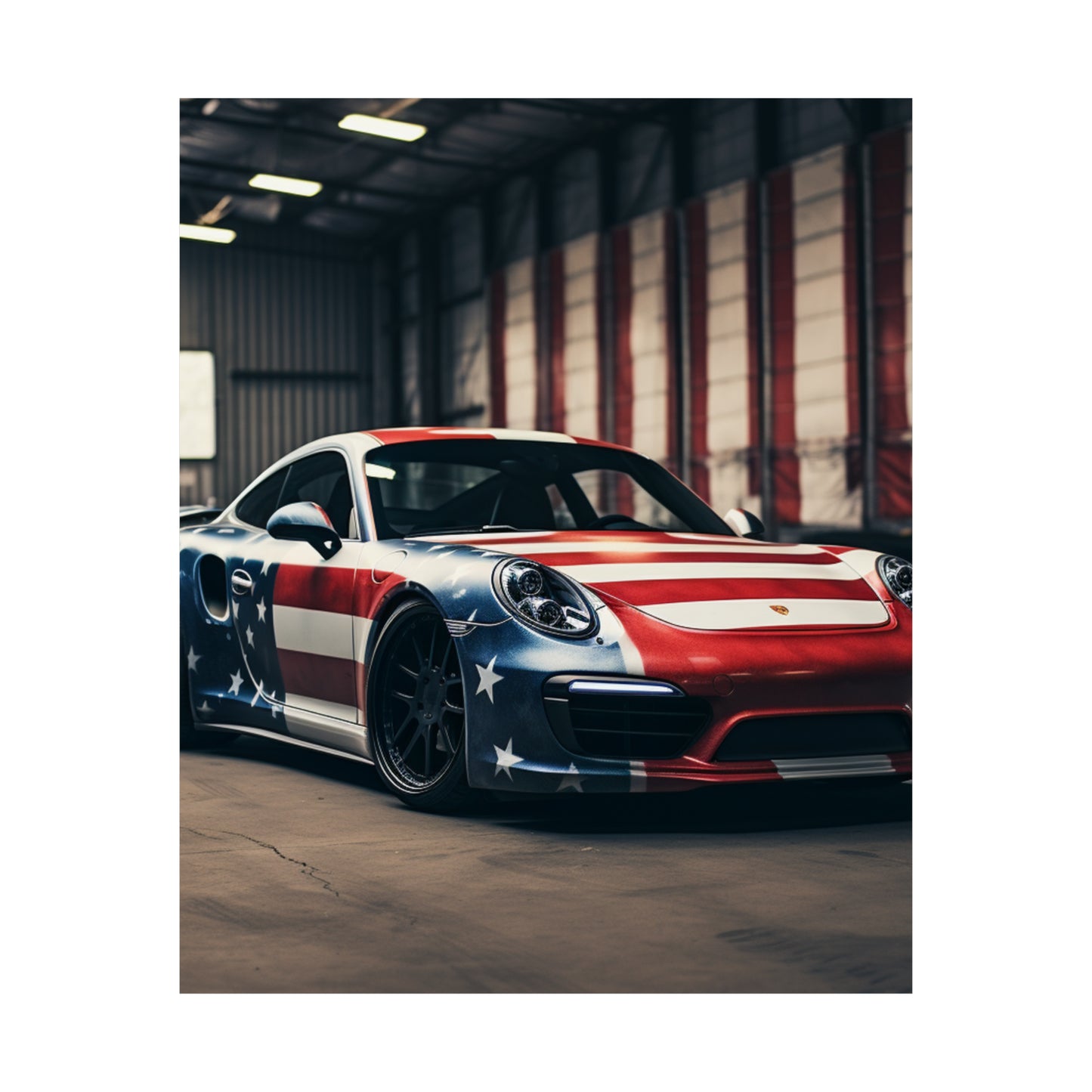 Premium Matte Vertical Posters American Flag Porsche 2