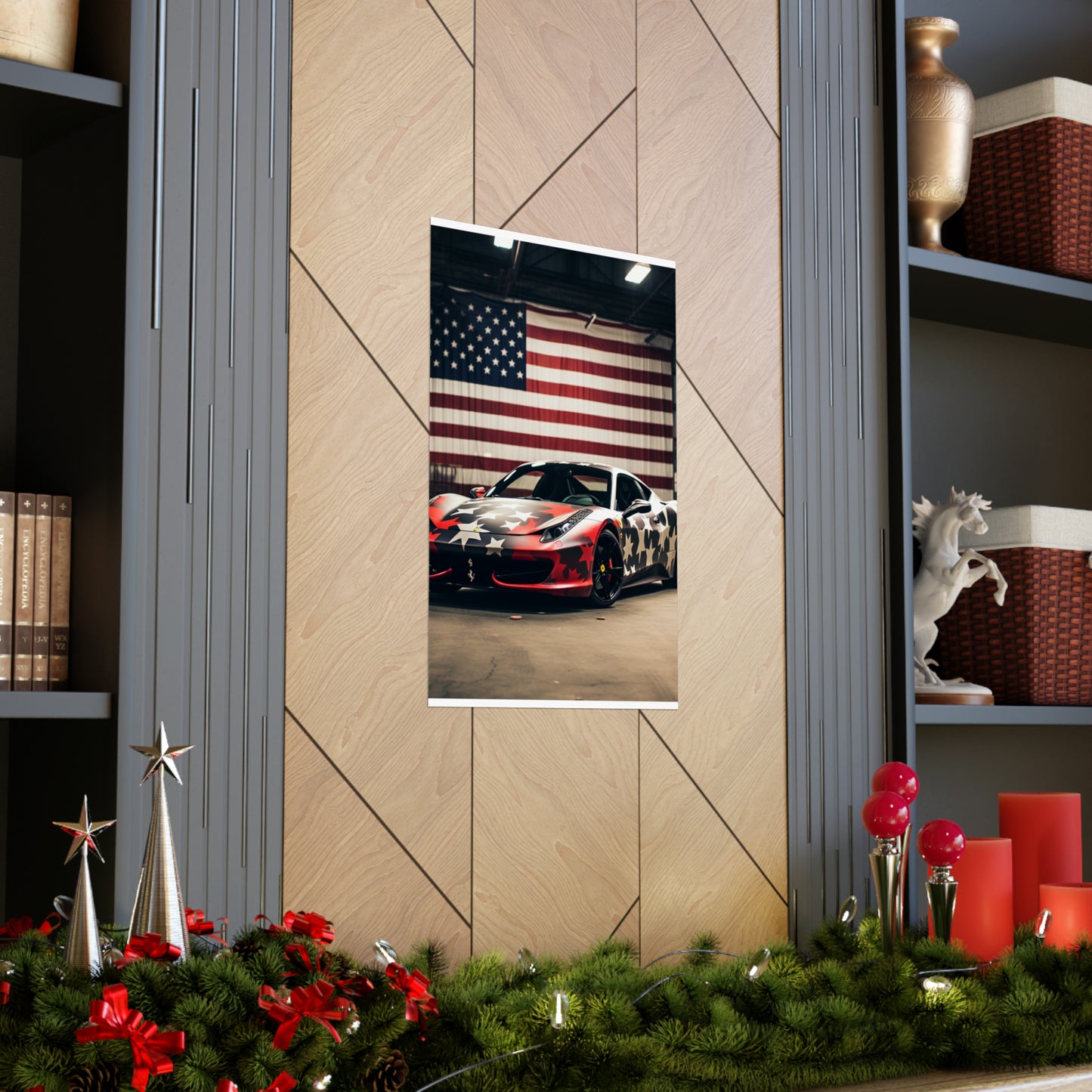 Premium Matte Vertical Posters American Flag Farrari 1