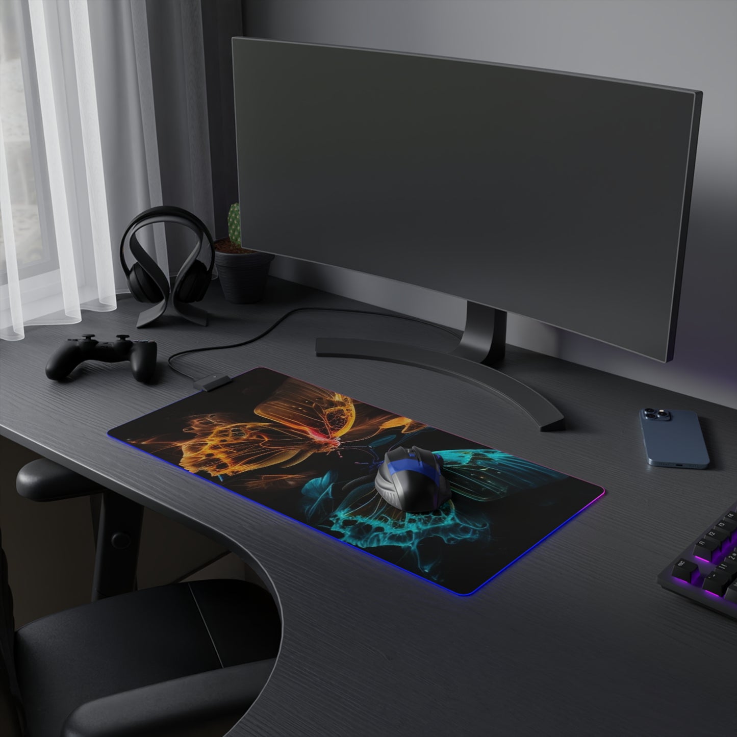 LED Gaming Mouse Pad Kiss Neon Butterfly 2