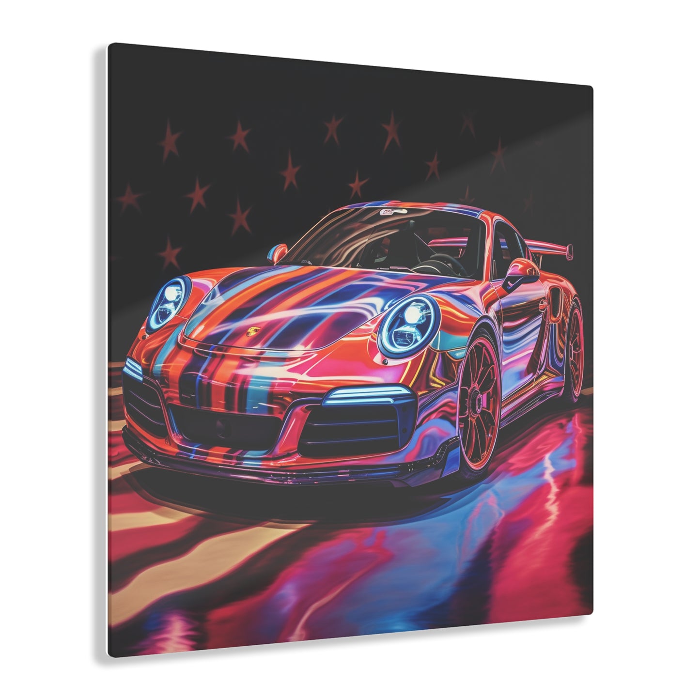 Acrylic Prints Macro American Flag Porsche 4