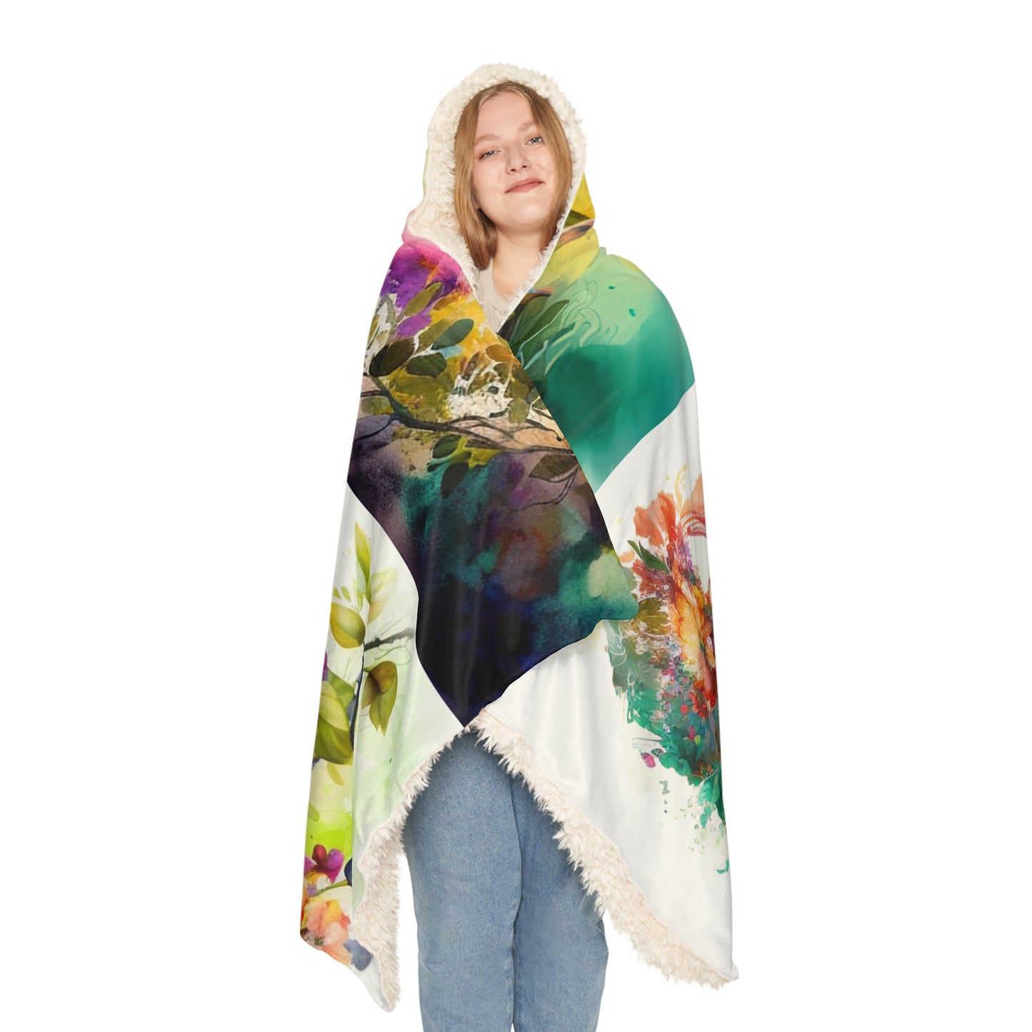 Snuggle Hooded Blanket Mother Nature Bright Spring Colors Realistic Watercolor 5