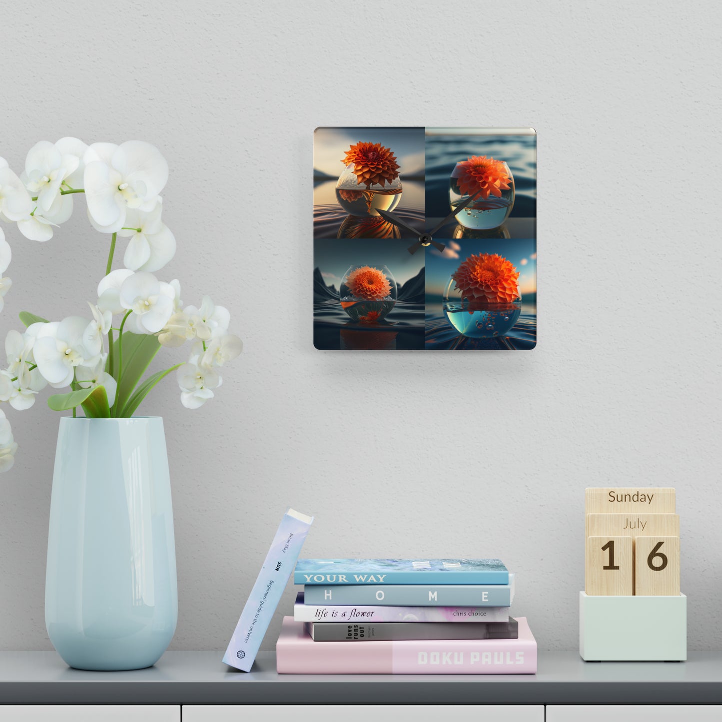 Acrylic Wall Clock Dahlia Orange 5