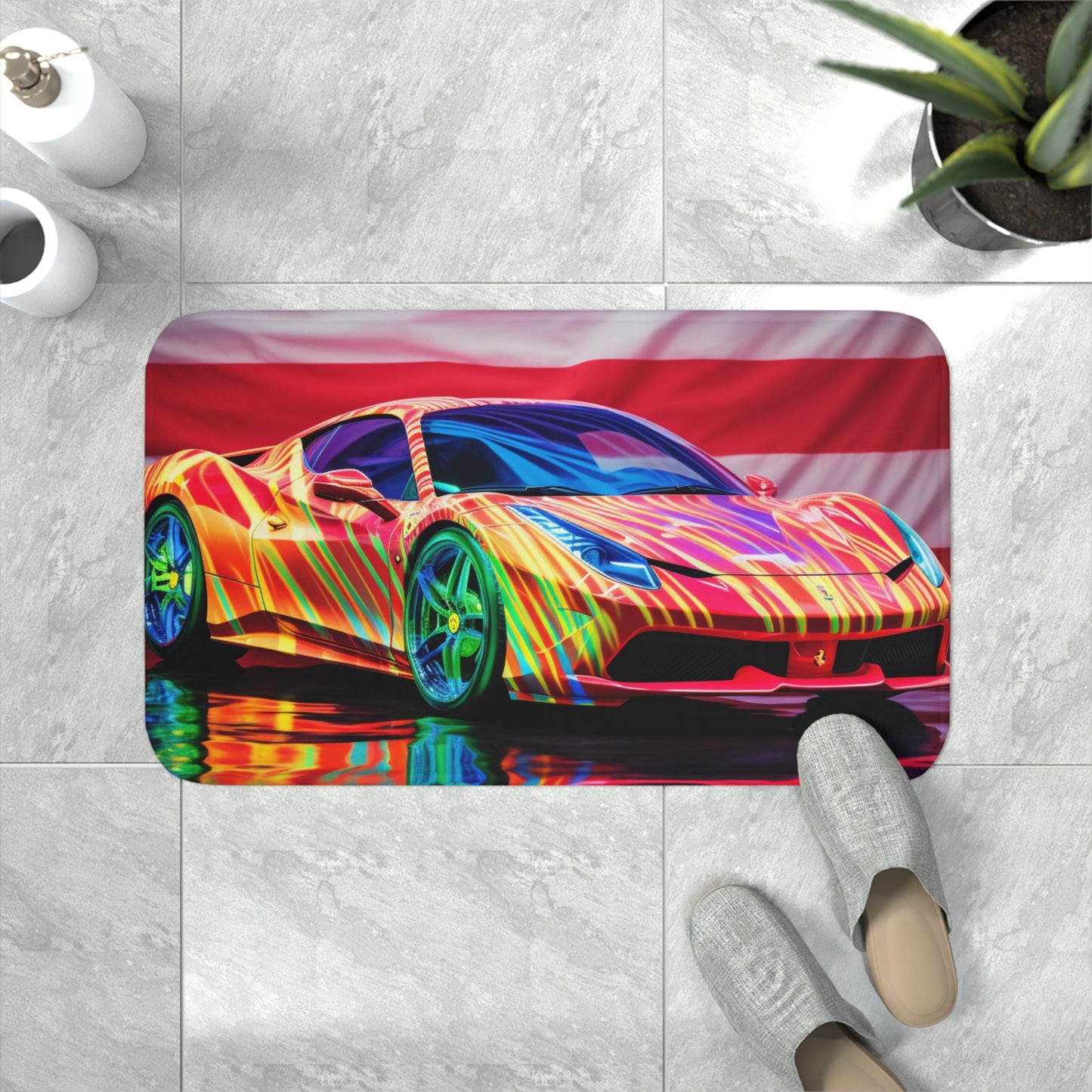 Memory Foam Bath Mat Hyper Colorfull Ferrari 4
