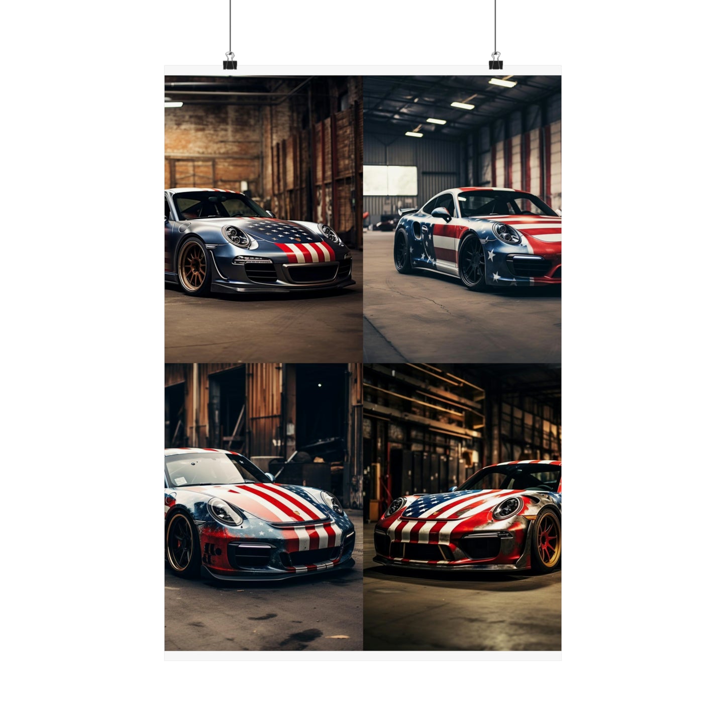 Premium Matte Vertical Posters American Flag Porsche 5