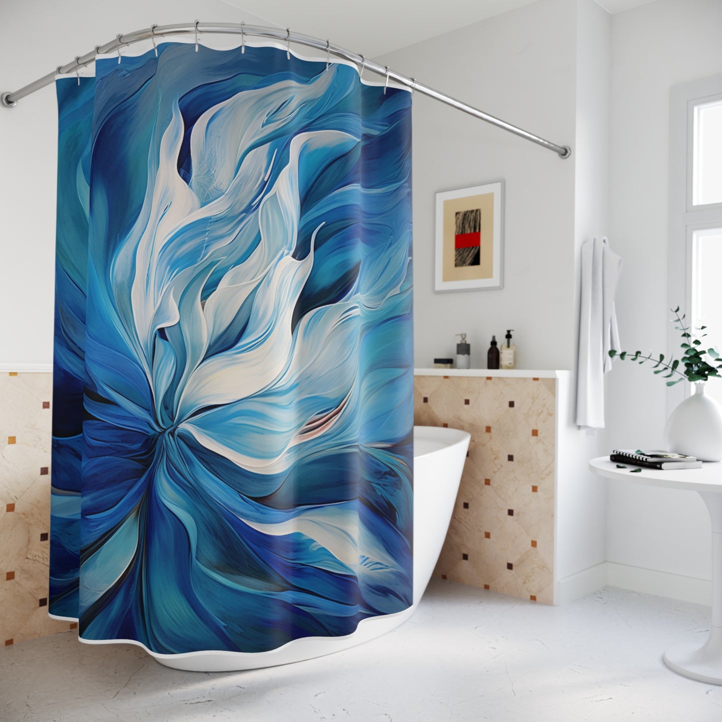 Polyester Shower Curtain Blue Tluip Abstract 1