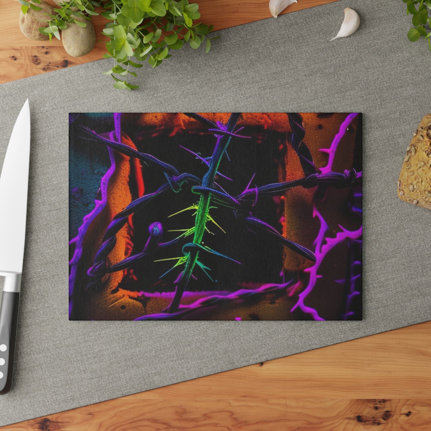 Glass Cutting Board Macro Neon Barbs 1