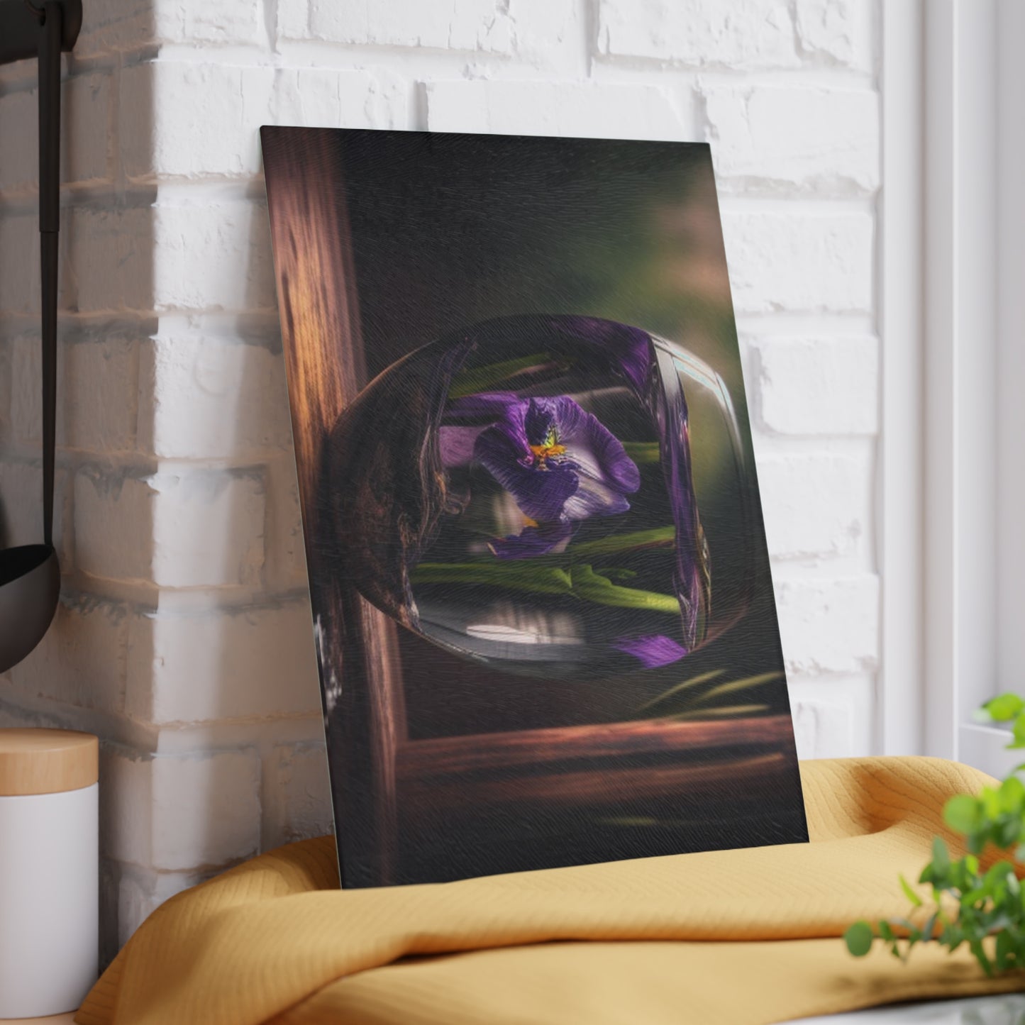 Glass Cutting Board Purple Iris in a vase 4