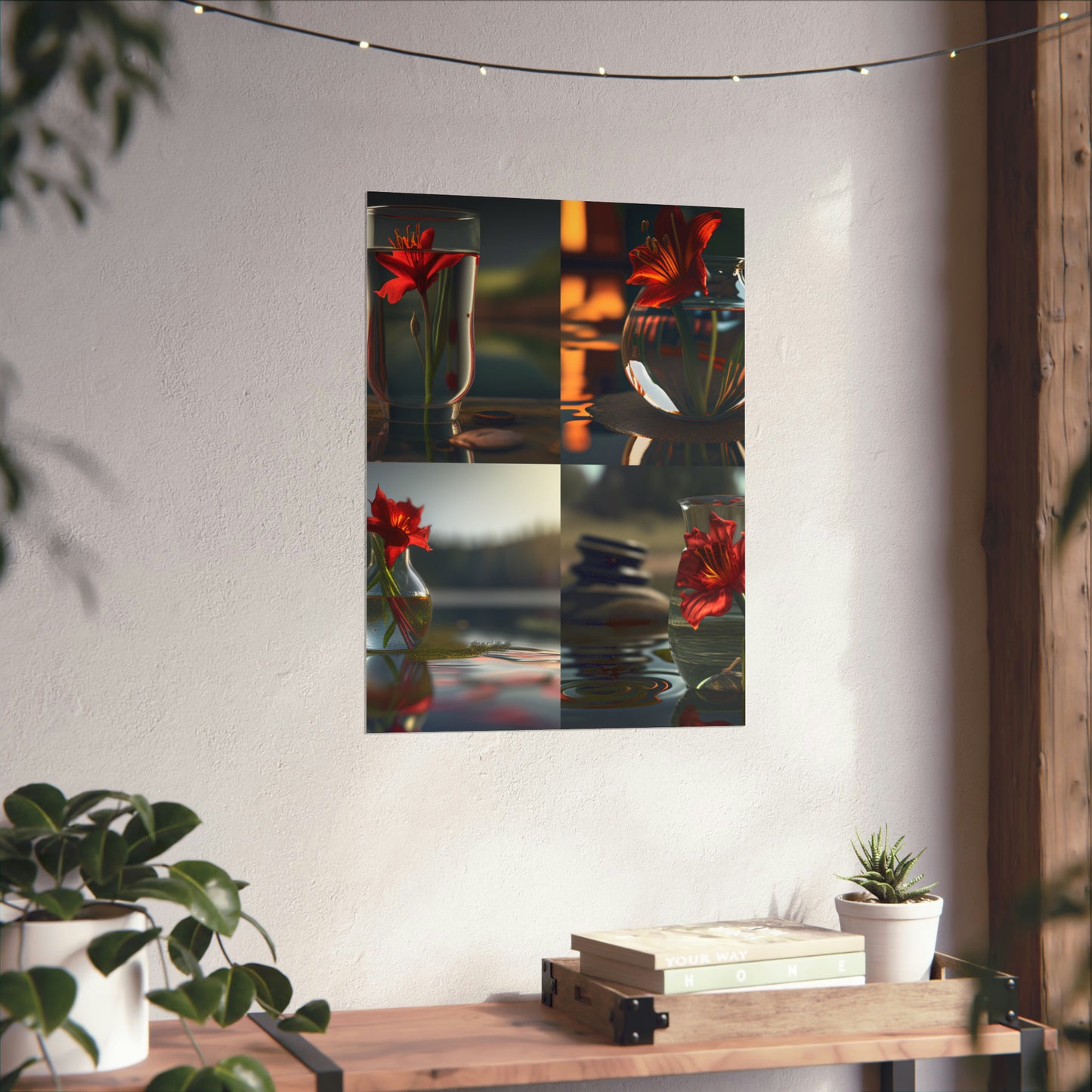 Premium Matte Vertical Posters Red Lily in a Glass vase 5